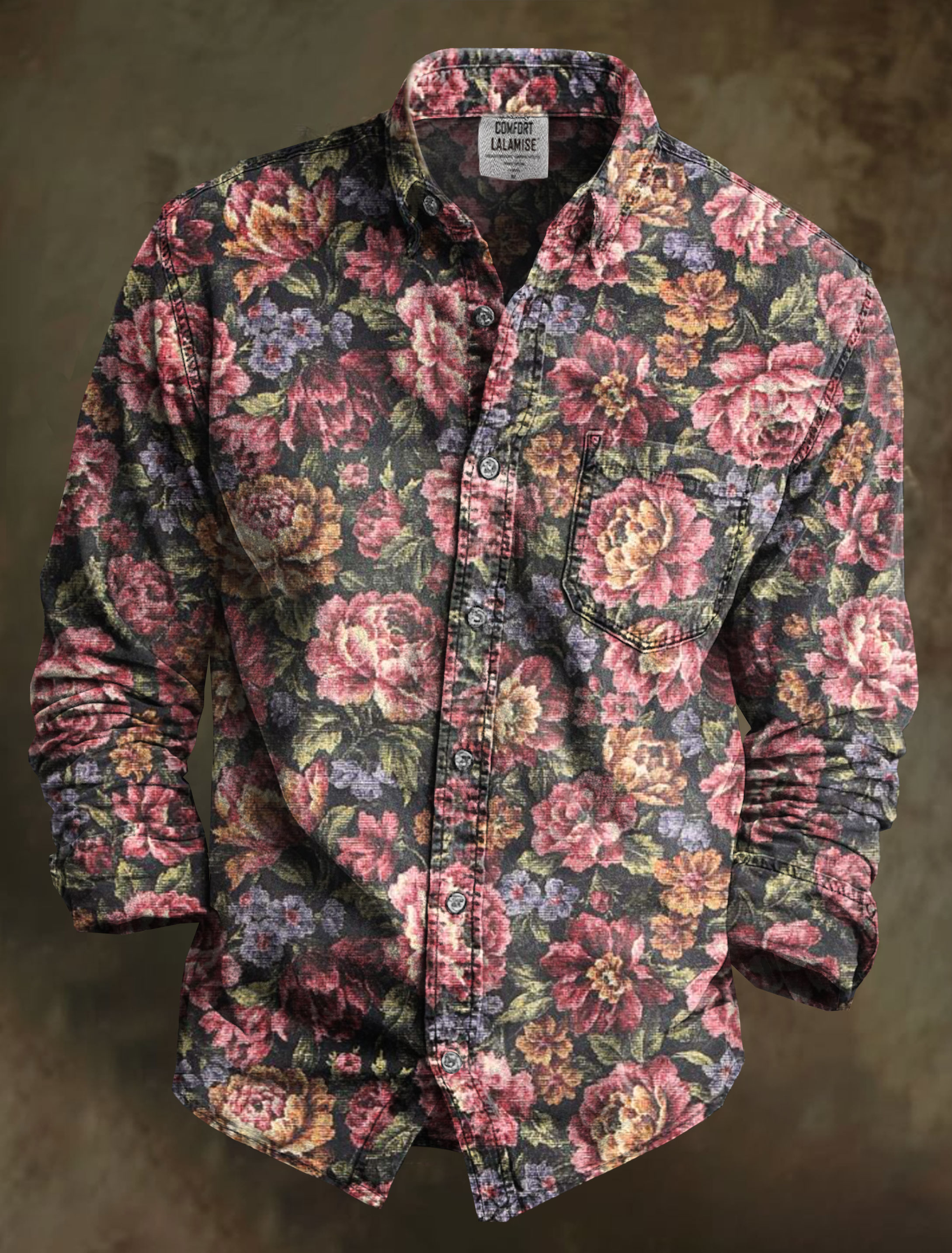 Vintage Flower Tapestry Roses Art Print 100% Cotton Long Sleeve Shirt