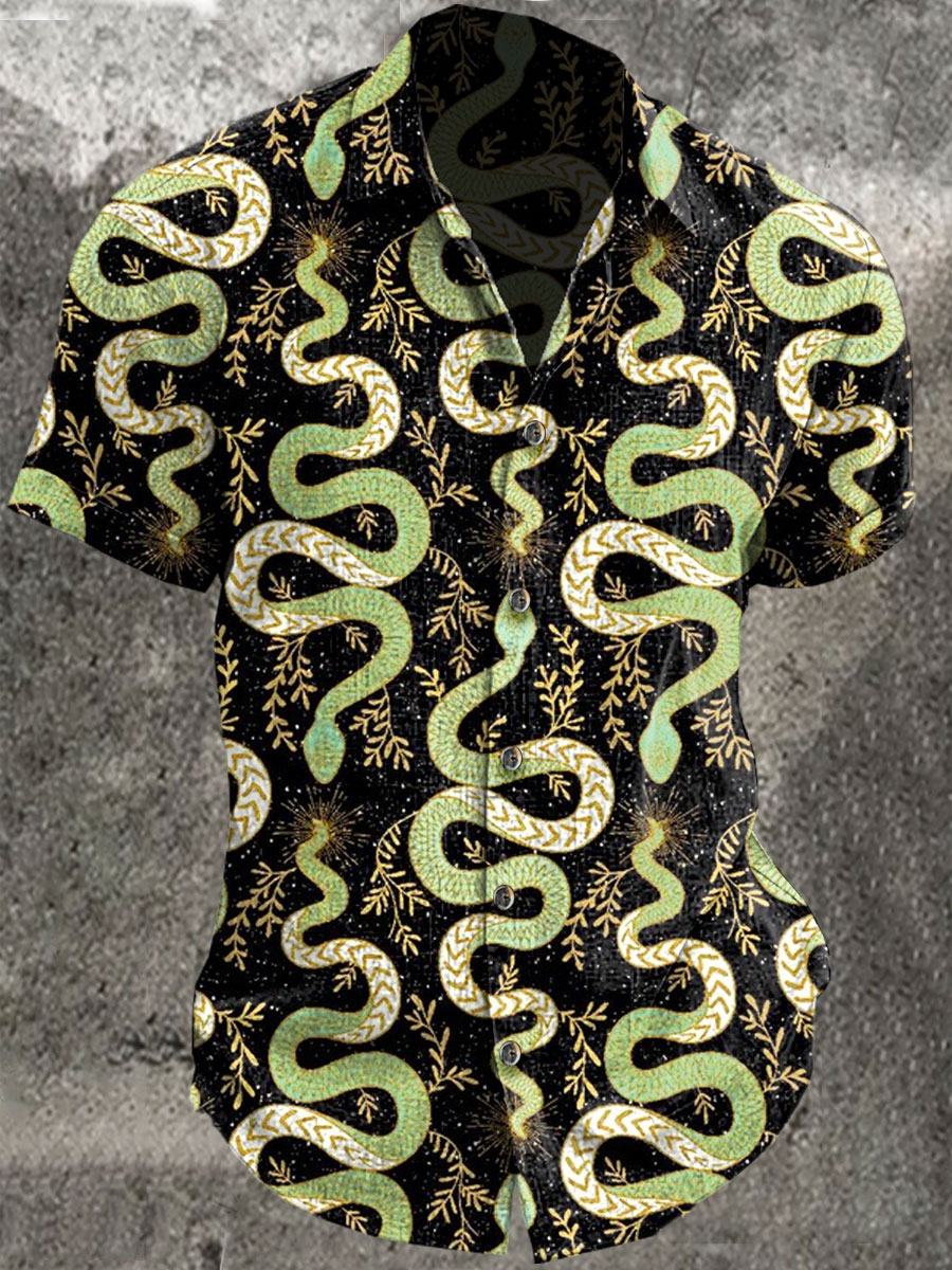 Sage green and white snakes Art Print Casual Cotton And Linen Shirt