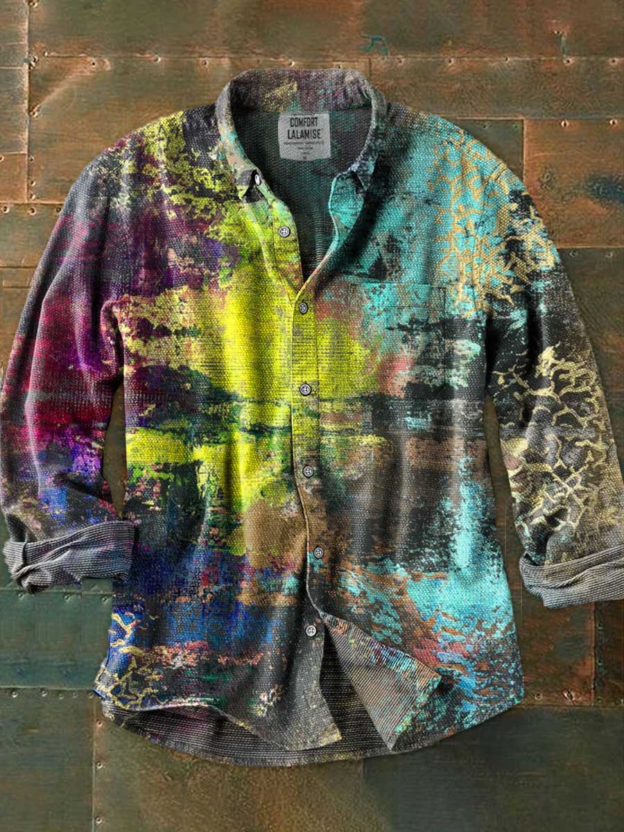 Vintage Abstrct Art Print 100% Cotton Long Sleeve Shirt