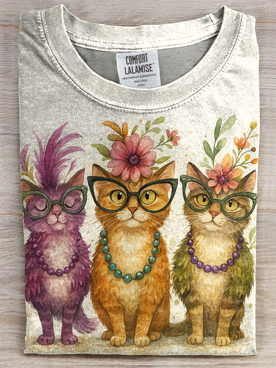 Cat Print Casual T-shirt