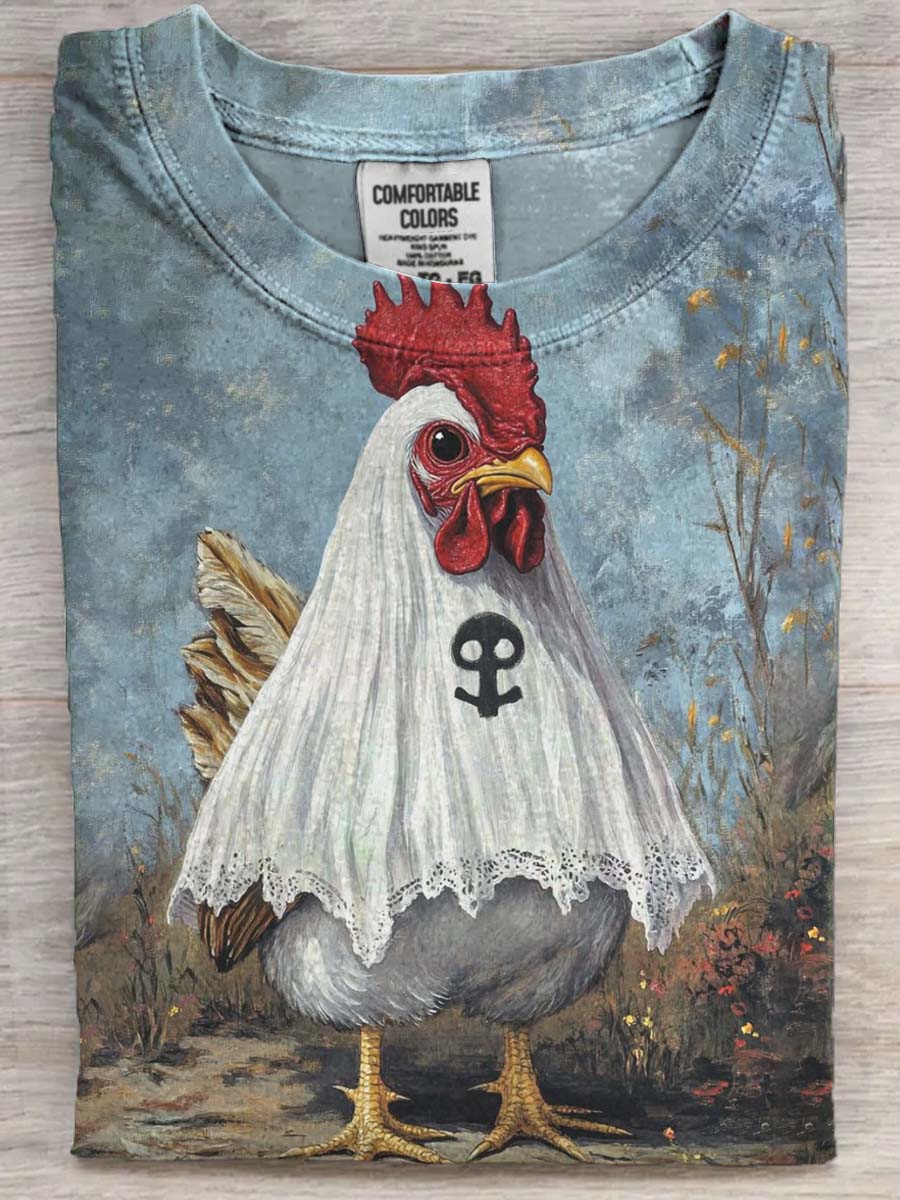 Halloween Rooster in a Victorian Ghost Costume Short Sleeve T-Shirt