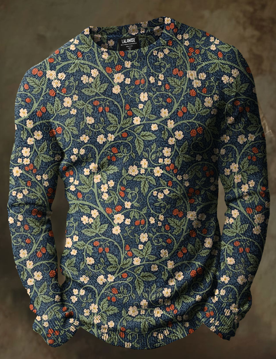 Victorian Raspberry Art Print Causal Long Sleeve Cozy Knit Pullover Sweater