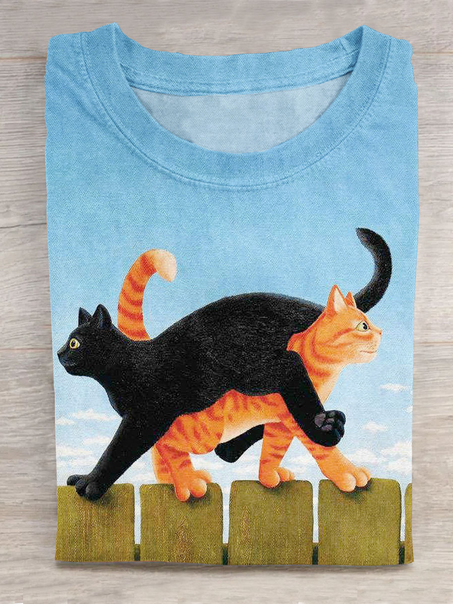 Cute Cat Print Short Sleeves