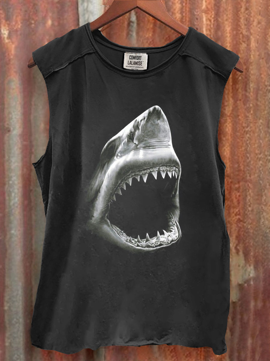 Shark Art Print 100% Cotton Casual Tank Top