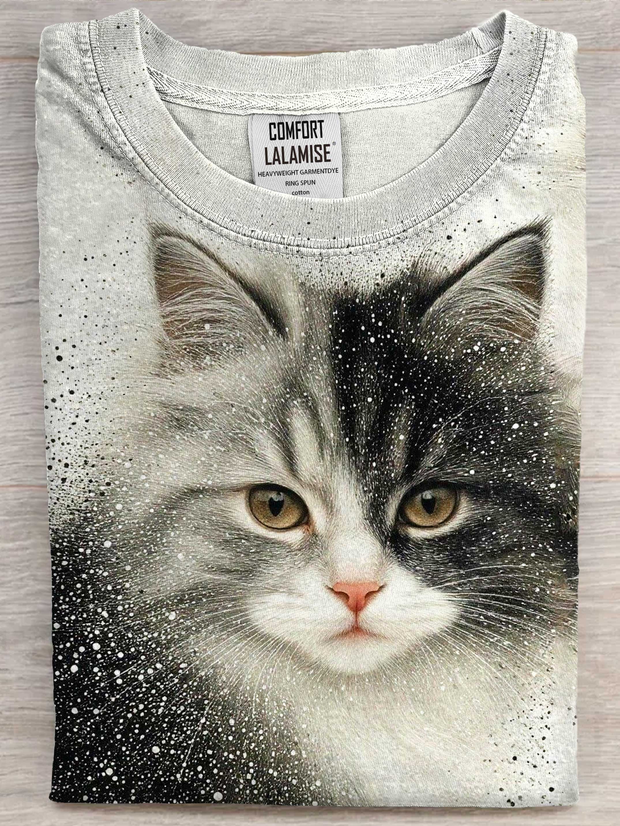 Cat Art Print Casaul Cotton Short Sleeve T-shirt