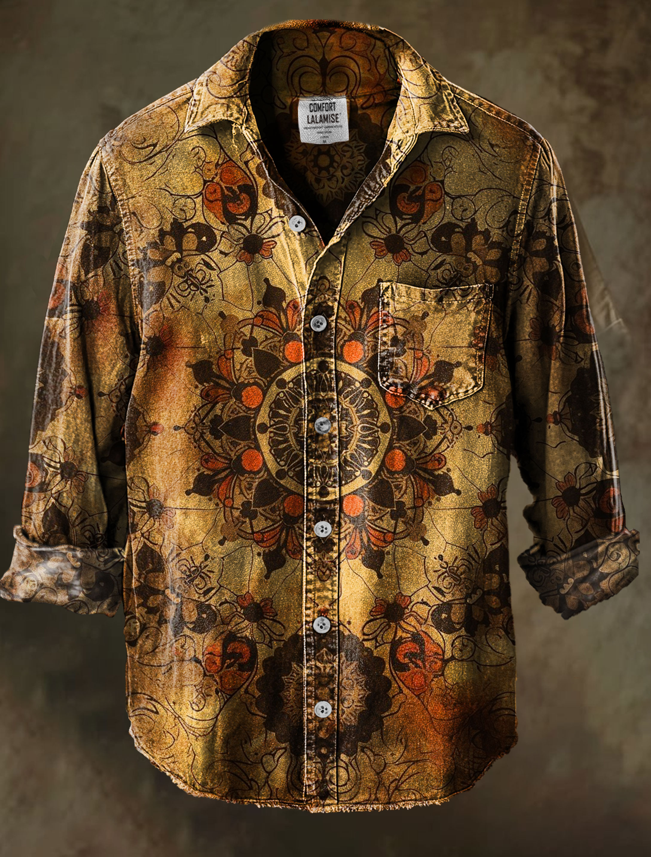 Vintage Mandala Art Print 100% Cotton Long Sleeve Shirt