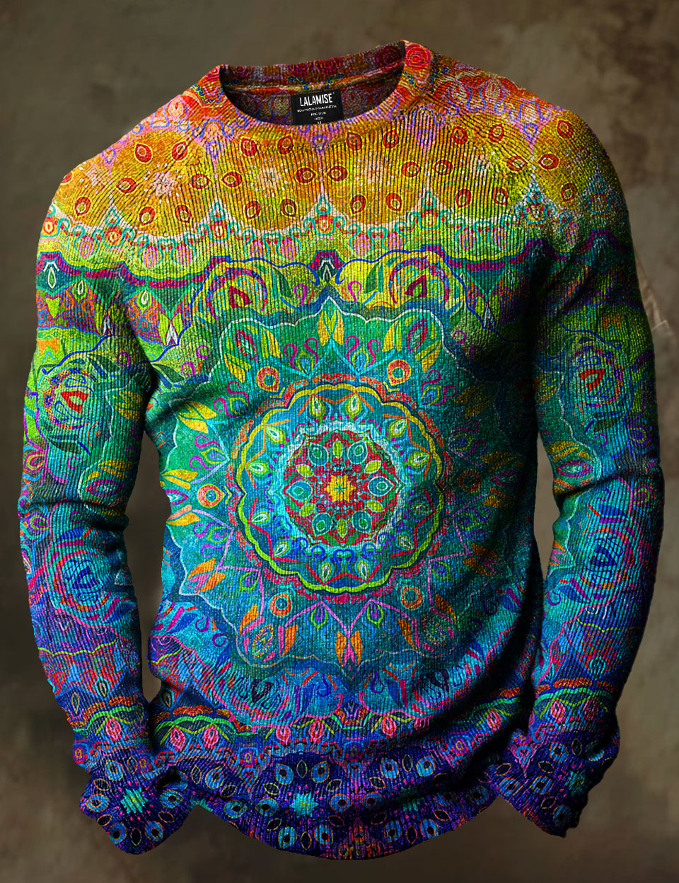 Vintage Art Print Causal Long Sleeve Cozy Knit Pullover Sweater