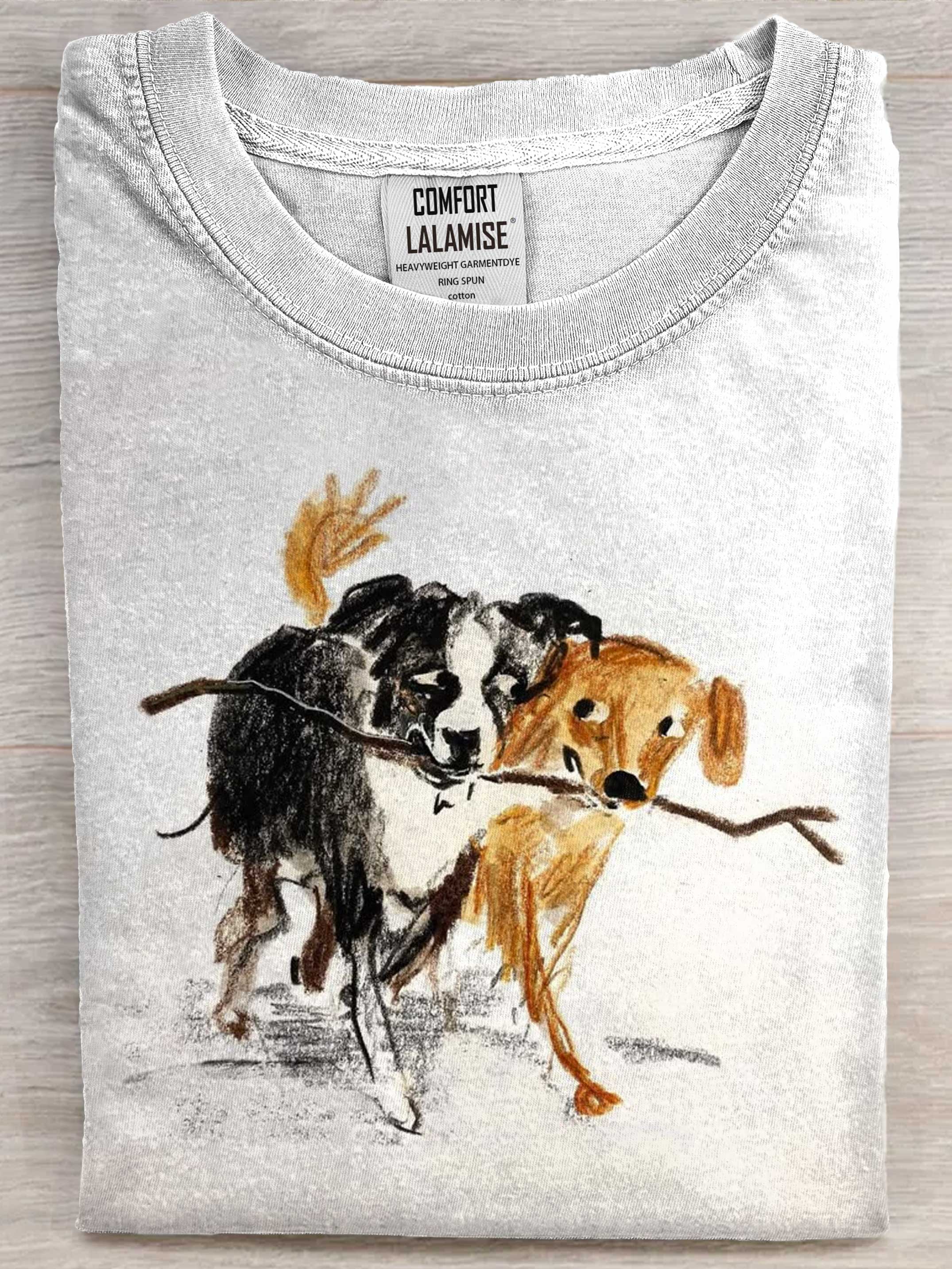 Funny Cute Dogs Casaul Art Print Short Sleeve T-shirt