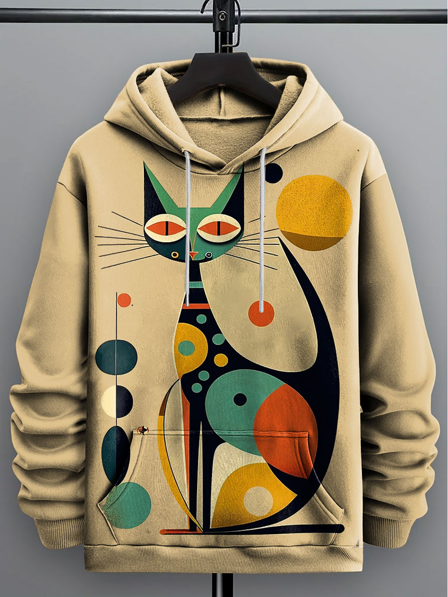 Mid Century Cat Abstract Art Print Casual  Sweatshirt
