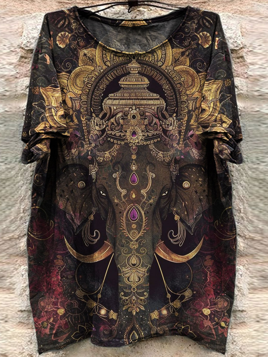 Retro Elephant Printed Casual Top