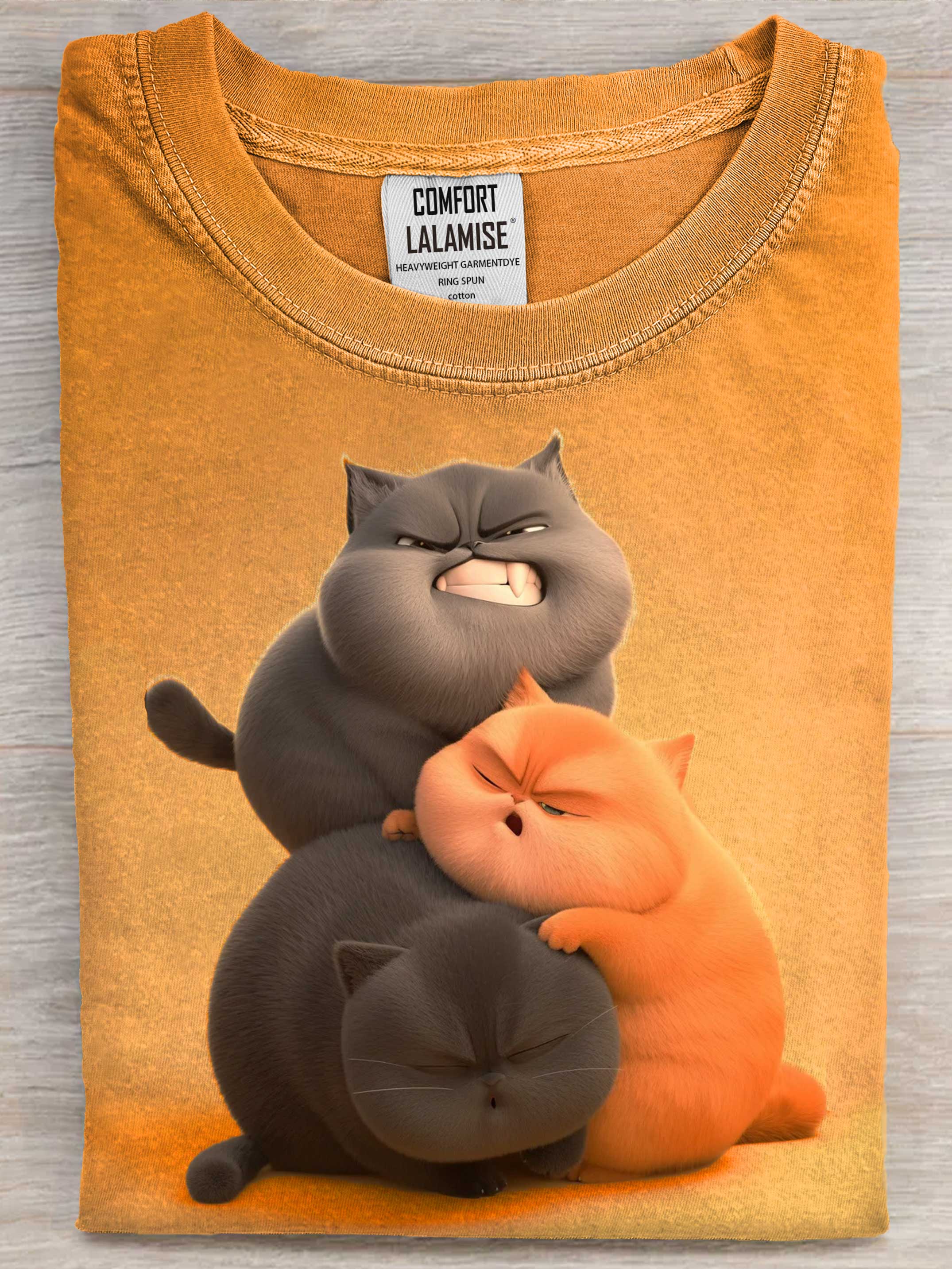 Funny There Fat Cat Art Print Cotton Casaul Short Sleeve T-shirt