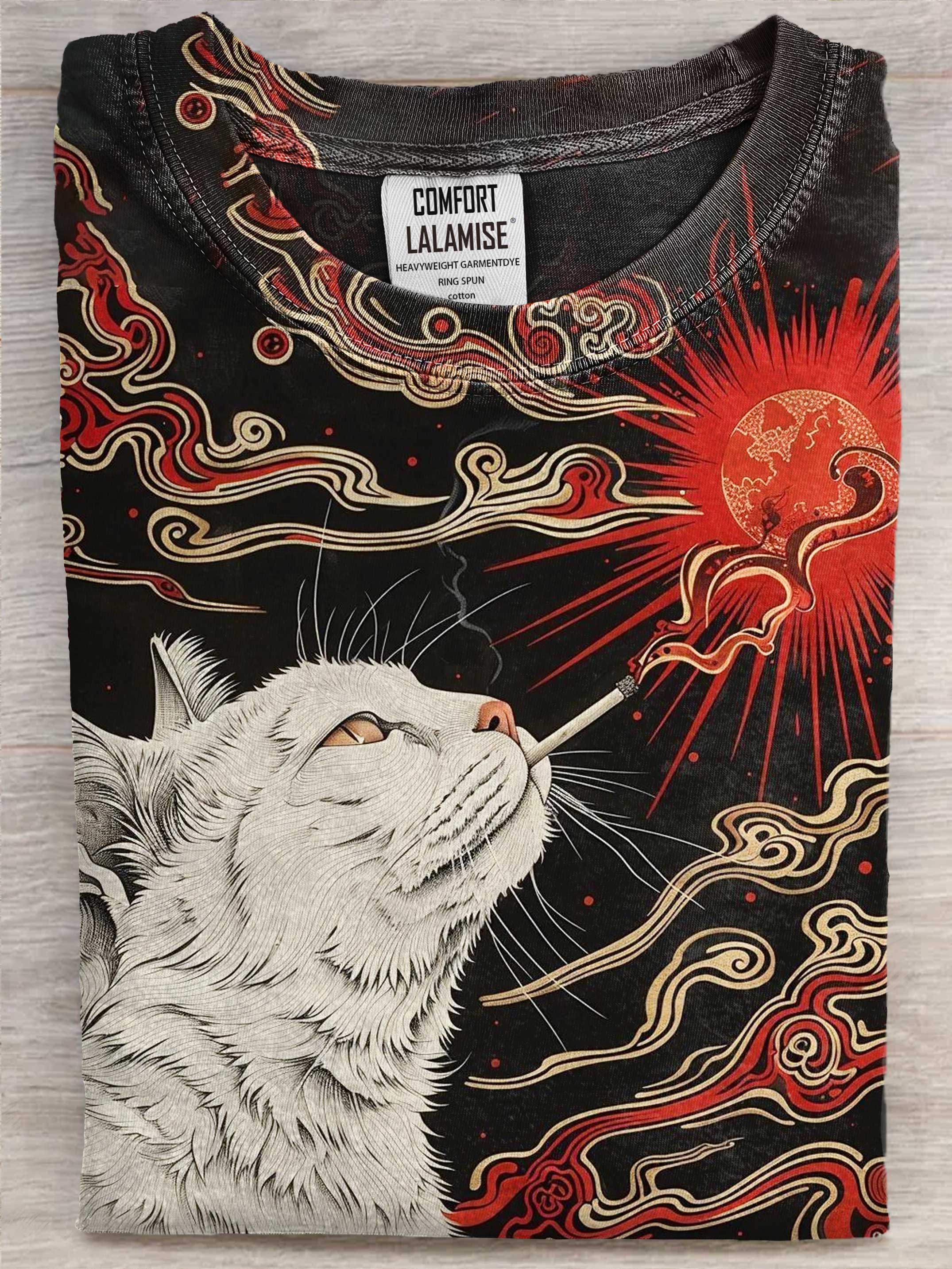 Cat Art Print Casaul Cotton Short Sleeve T-shirt