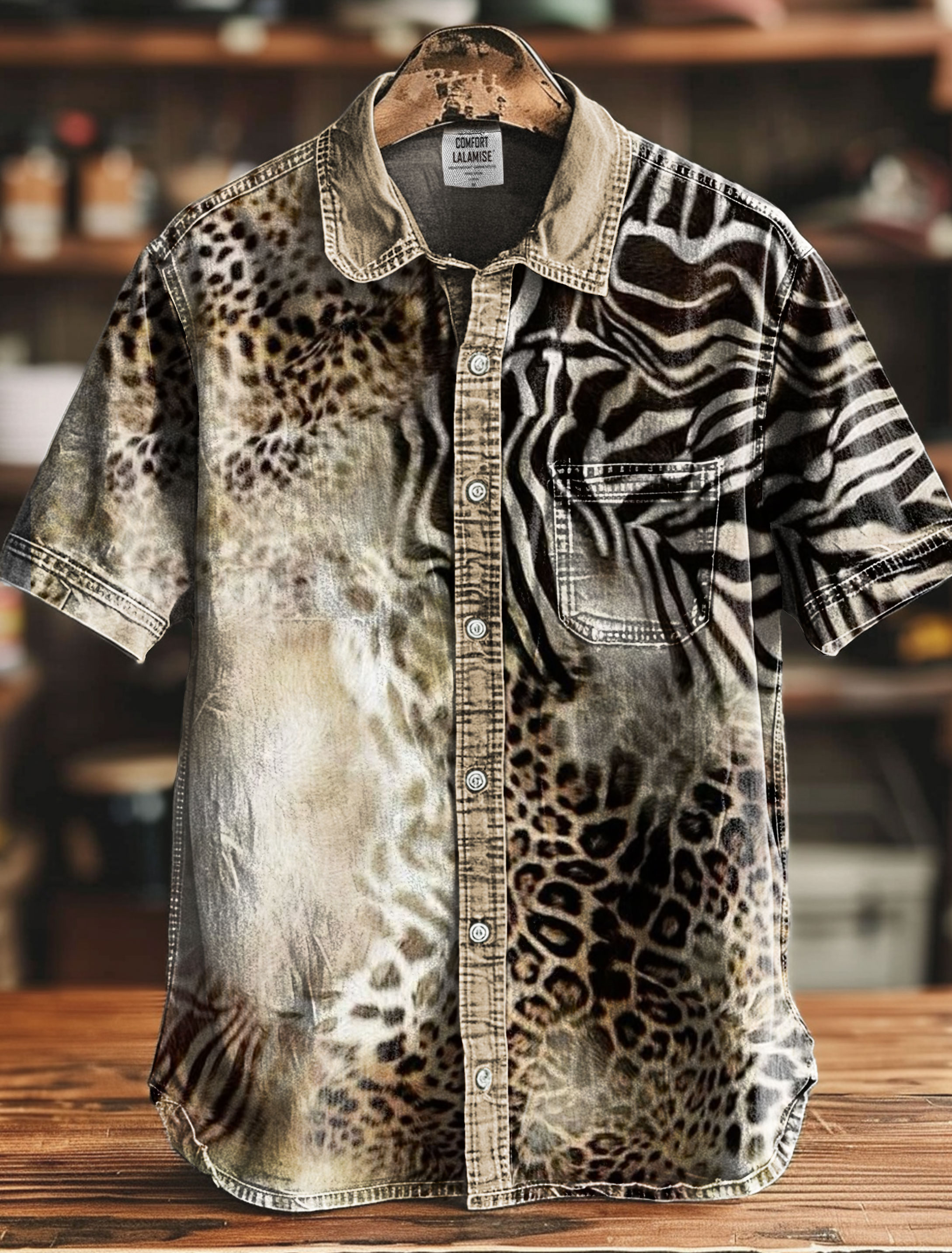 Leopard Abstrct Pattern Art Print Casual 100% Cotton Shirt