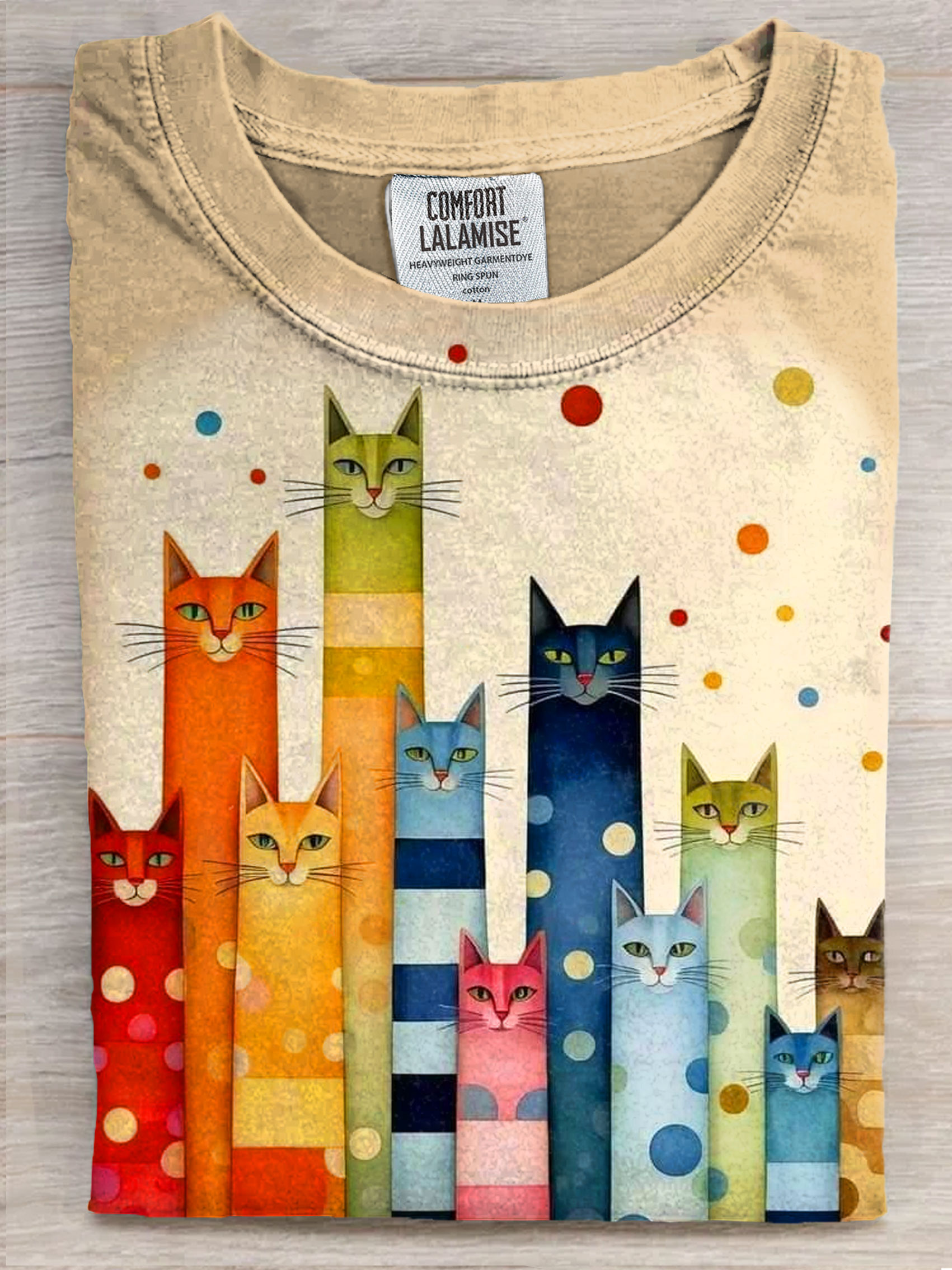 Multicolor Cat Art Print Casaul Short Sleeve T-shirt