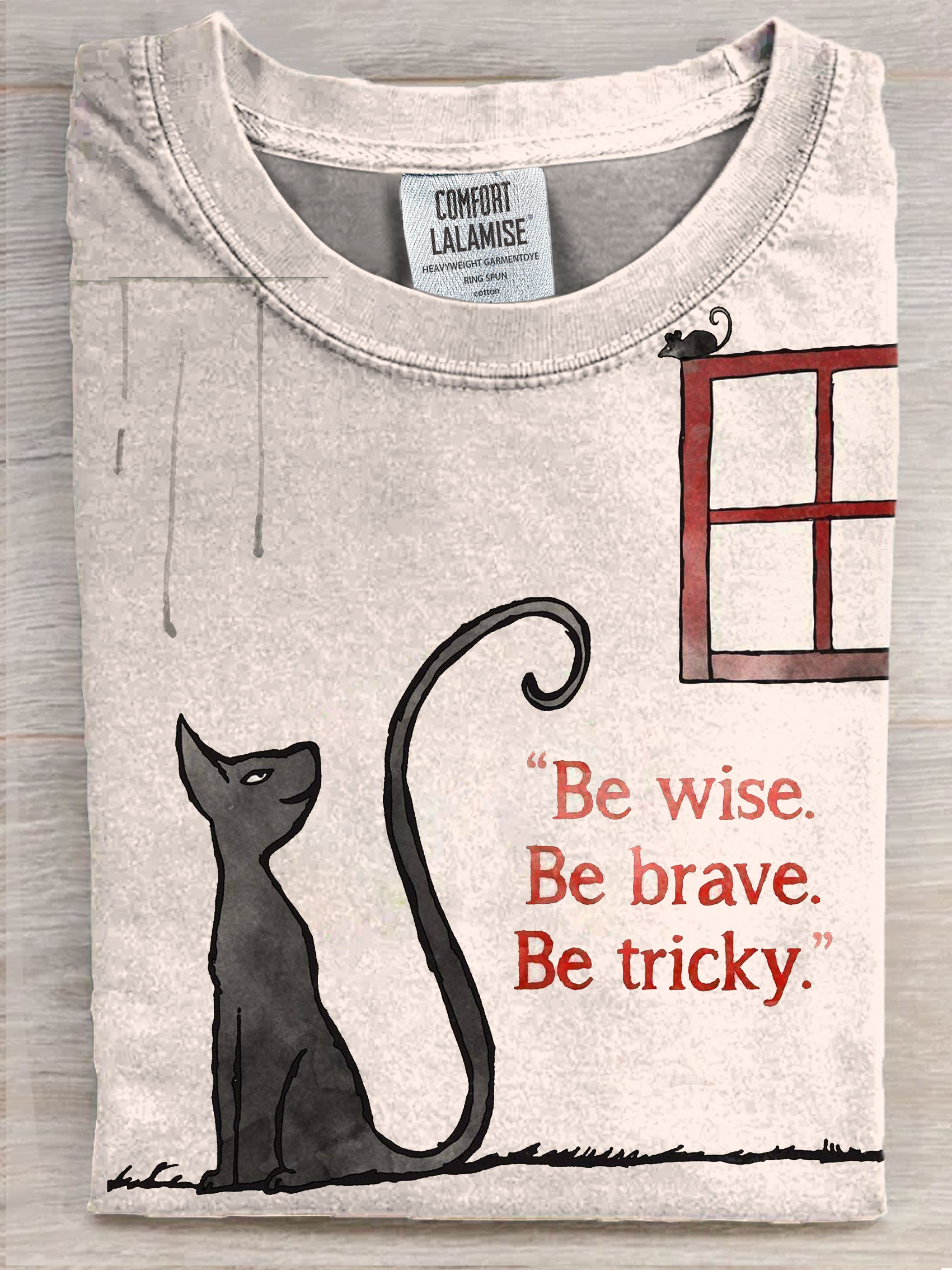 Be Wise Be Happy Be Tricky Cat Art Print Casaul Short Sleeve T-shirt
