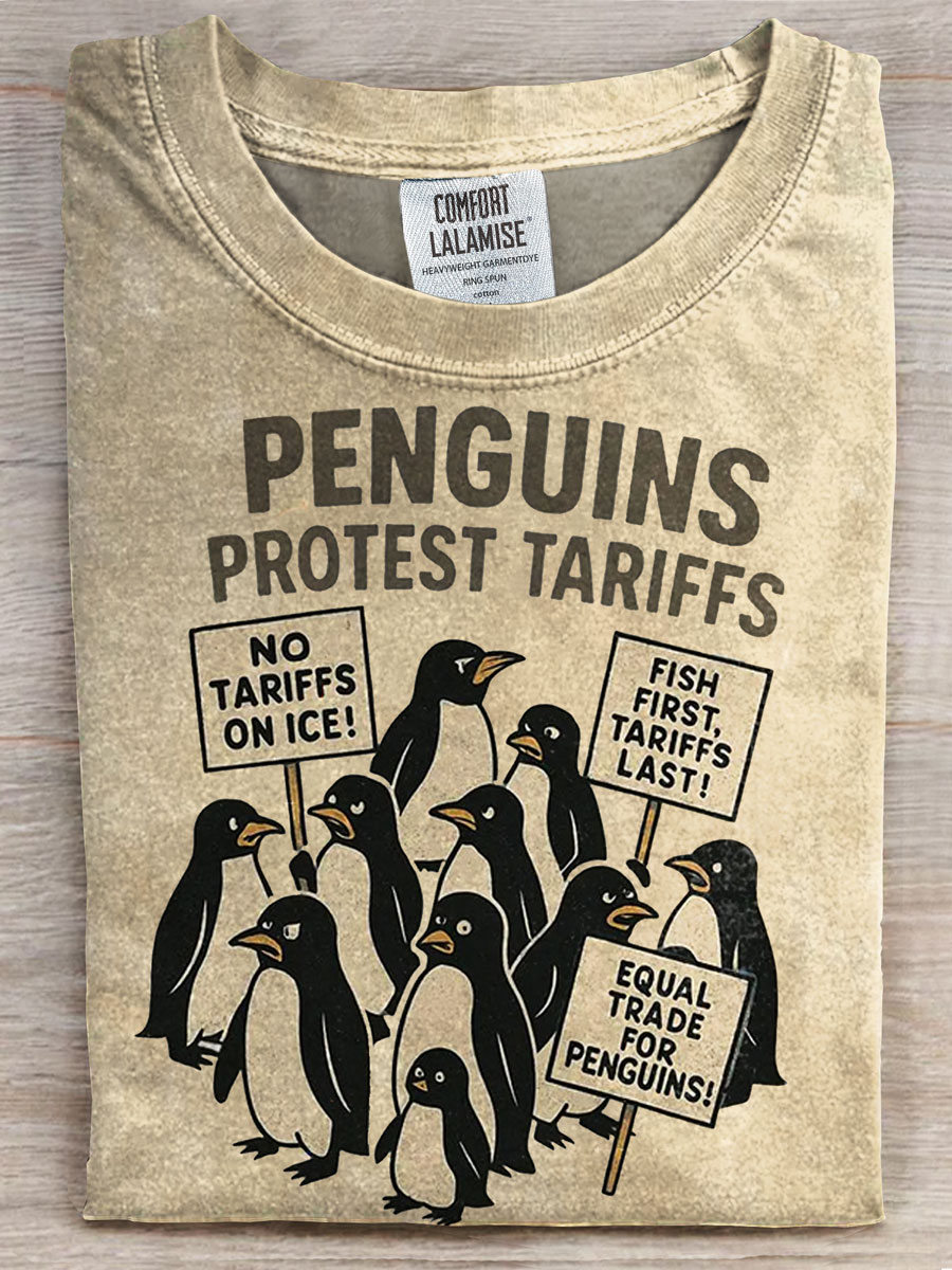 Vintage  Penguins Print Casual T-shirt