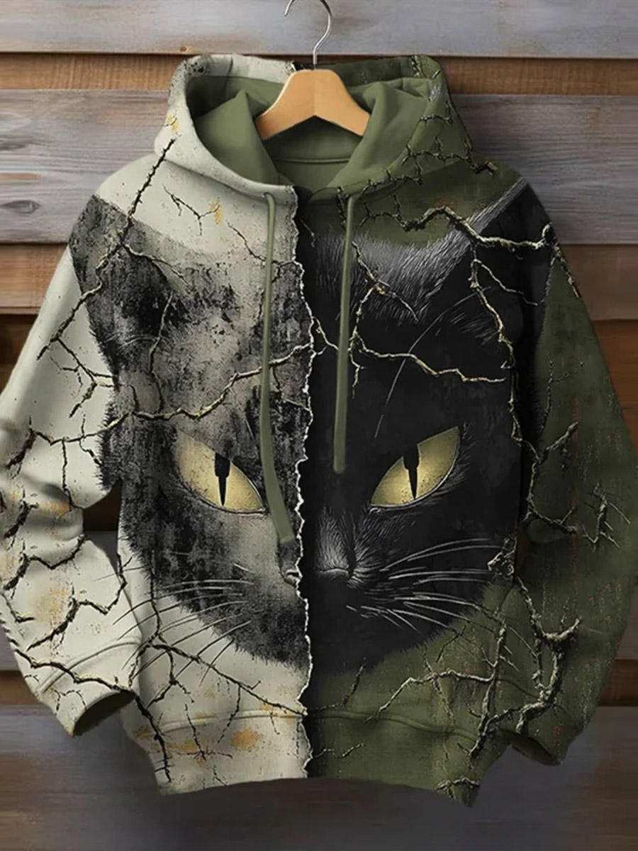 Vintage Cat Art Print Casual Sweatshirt