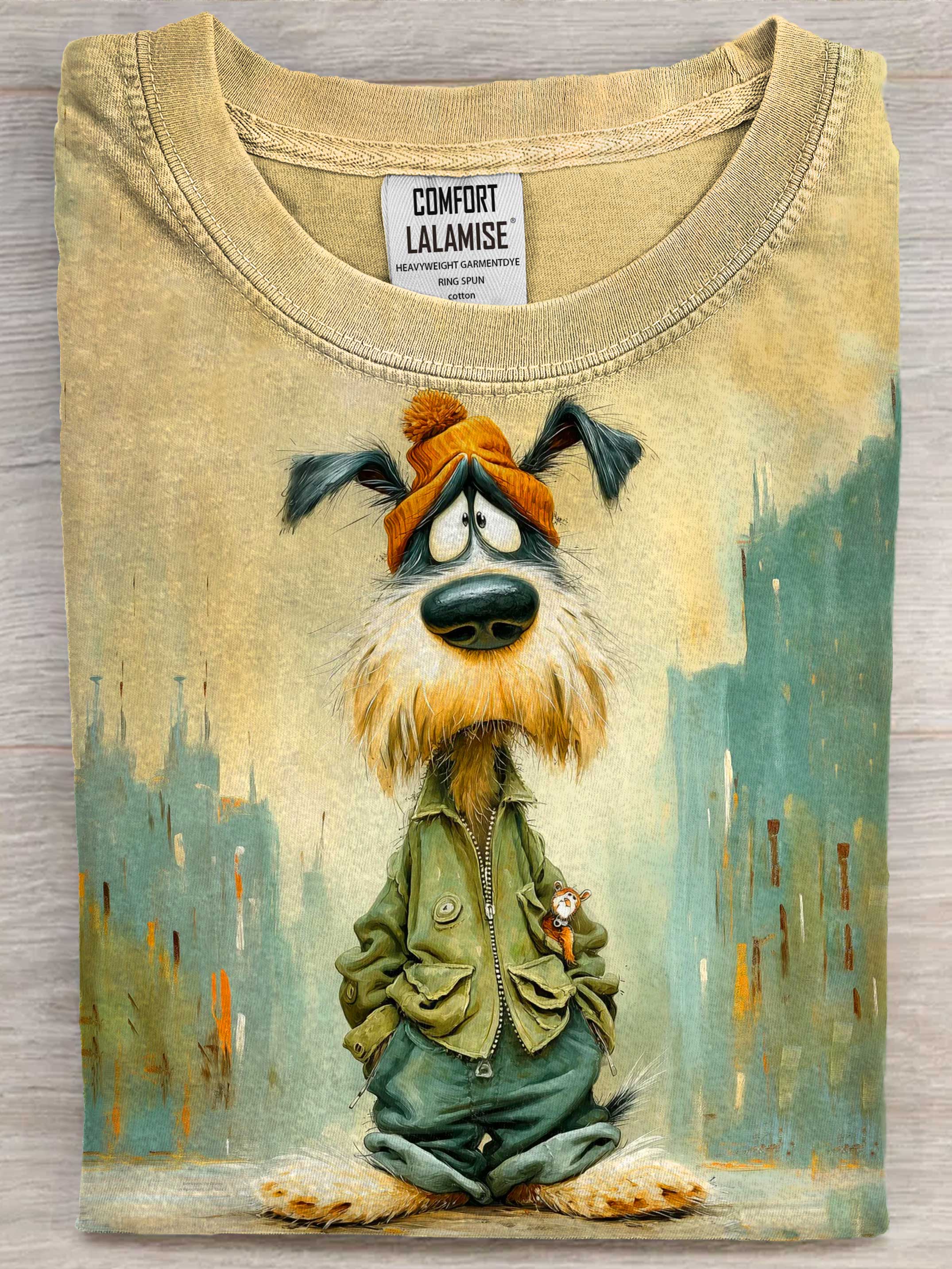 Stylish Cool Dog Art Print Casual Short Sleeve T-shirt