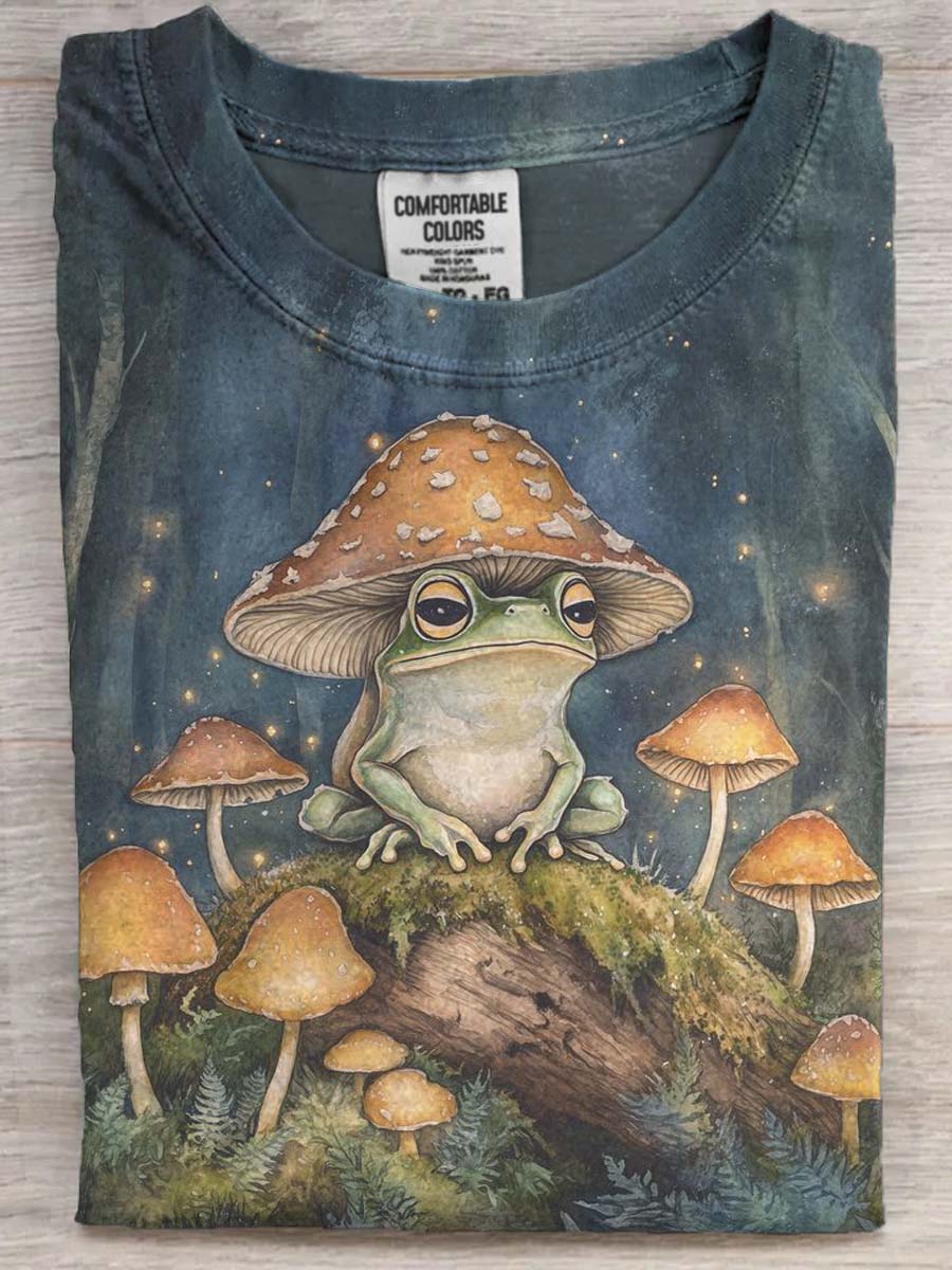 Mushroom Frog Abstract Print Casual Short Sleeve T-Shirt