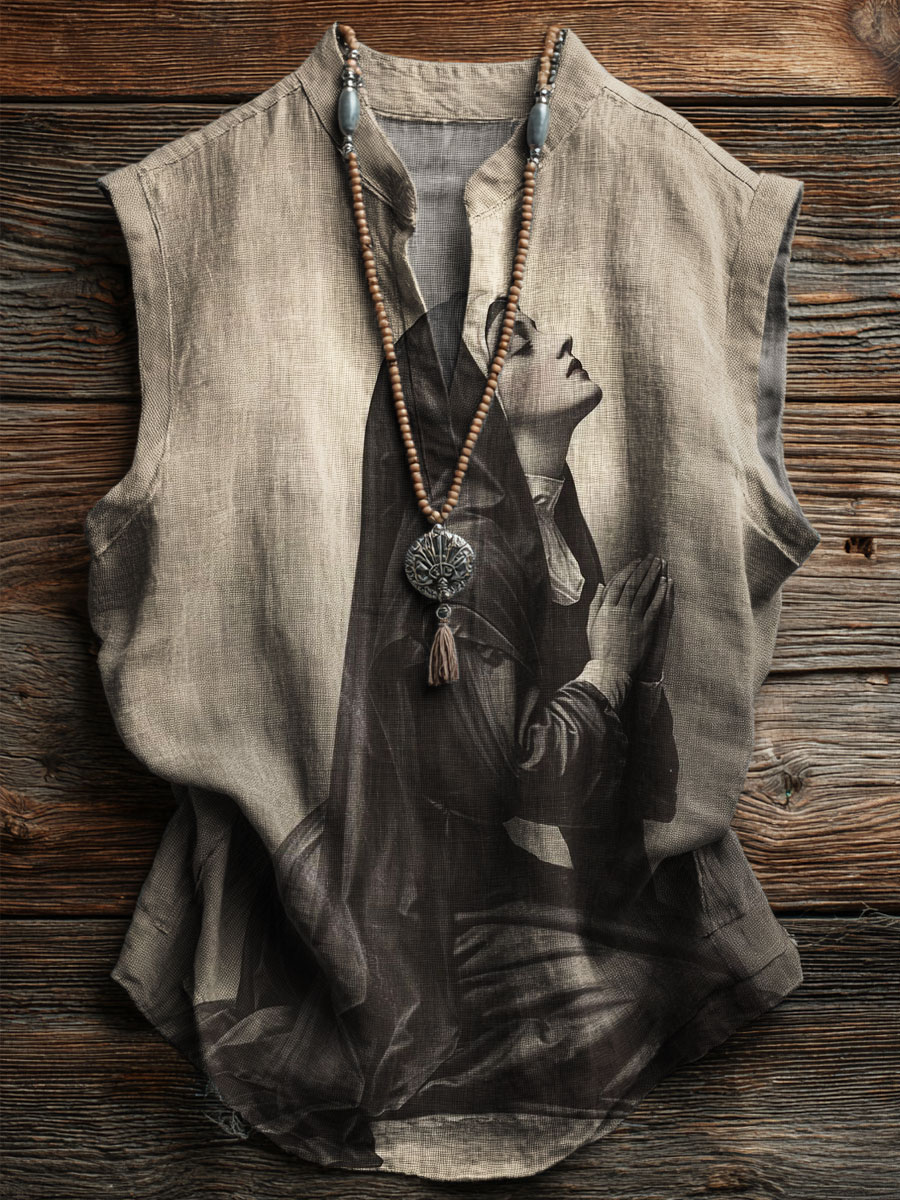 Vintage Nun Print Casual Tank Top