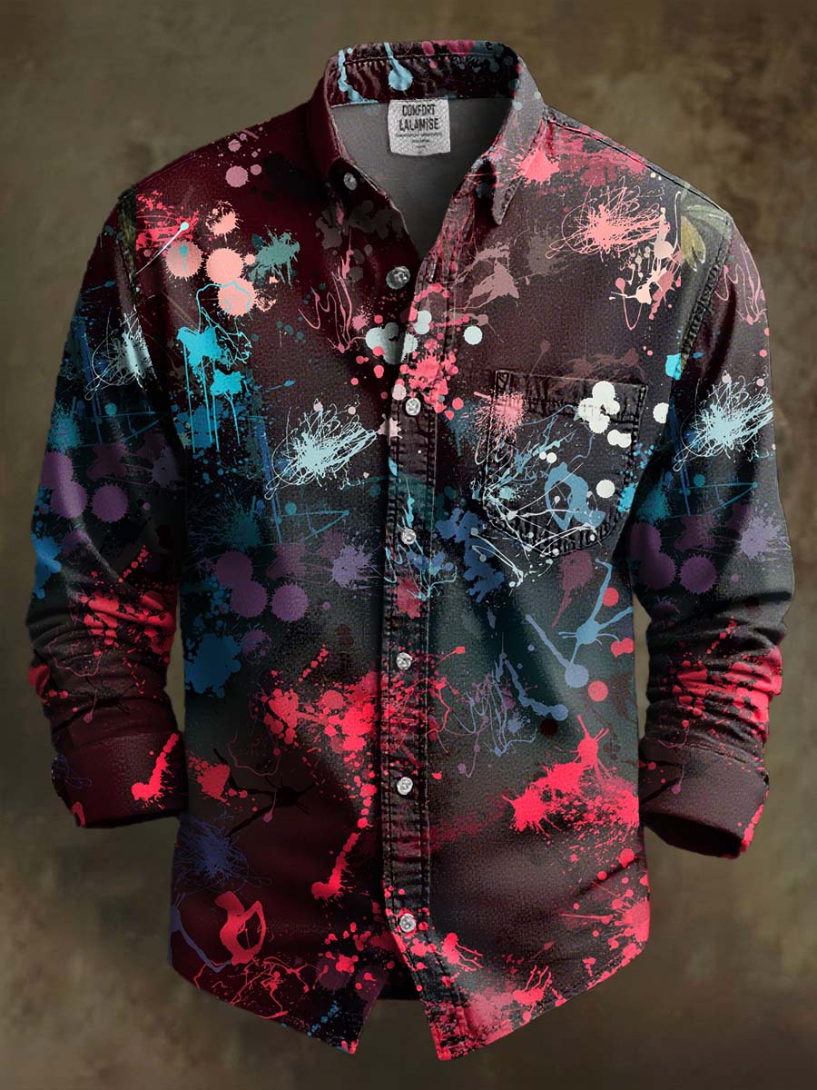 Color Gradient Inkjet Art Print 100% Cotton Long Sleeve Shirt