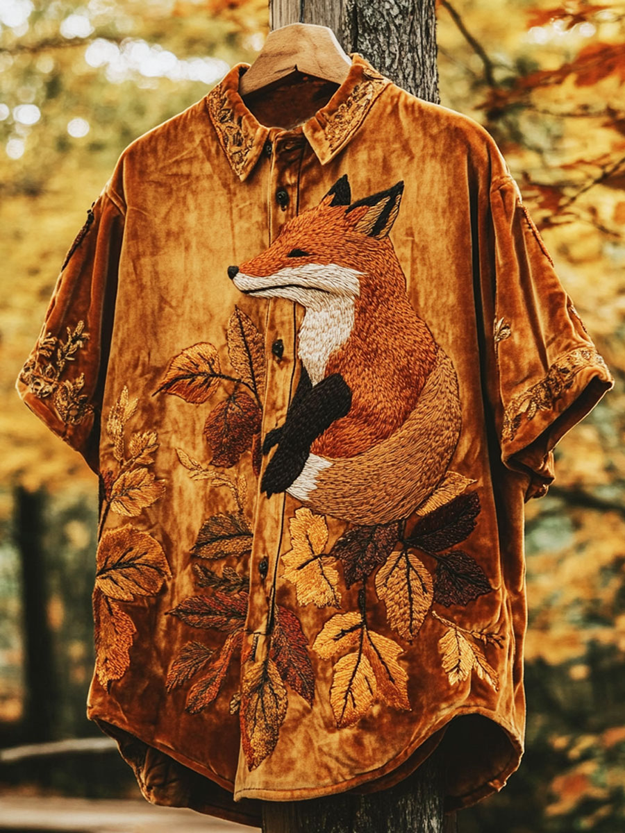 Fox Tie-dye Print Casual 100% Cotton Shirt