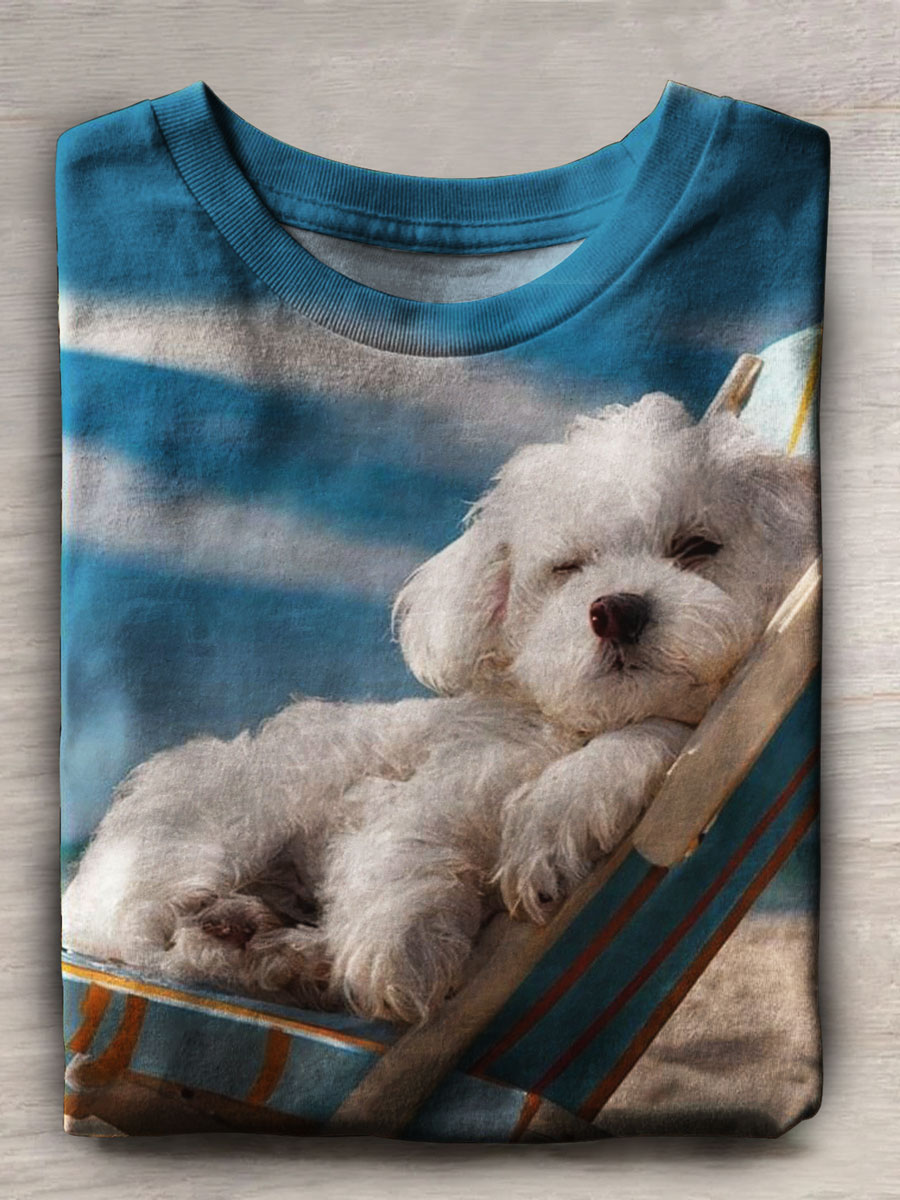 Cute Dog Print Casual Short Sleeve Top