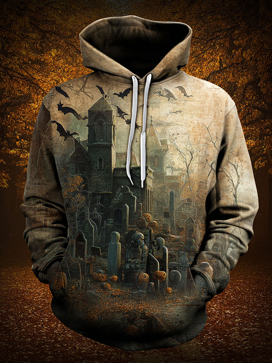 Haunted House Prints Casual Hoodie Sweatshirt