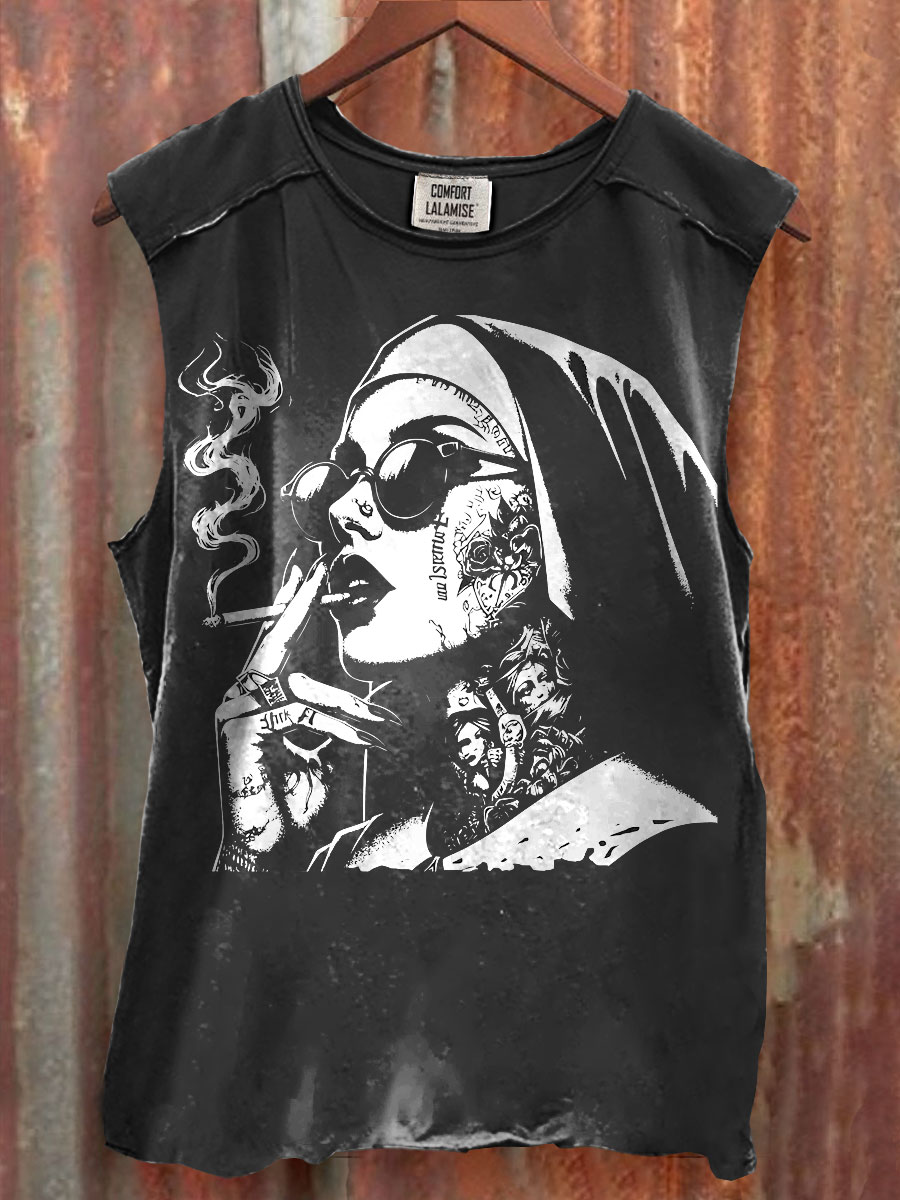 Unholy Nun Funny Horror Vintage Print 100% Cotton Casual Tank Top