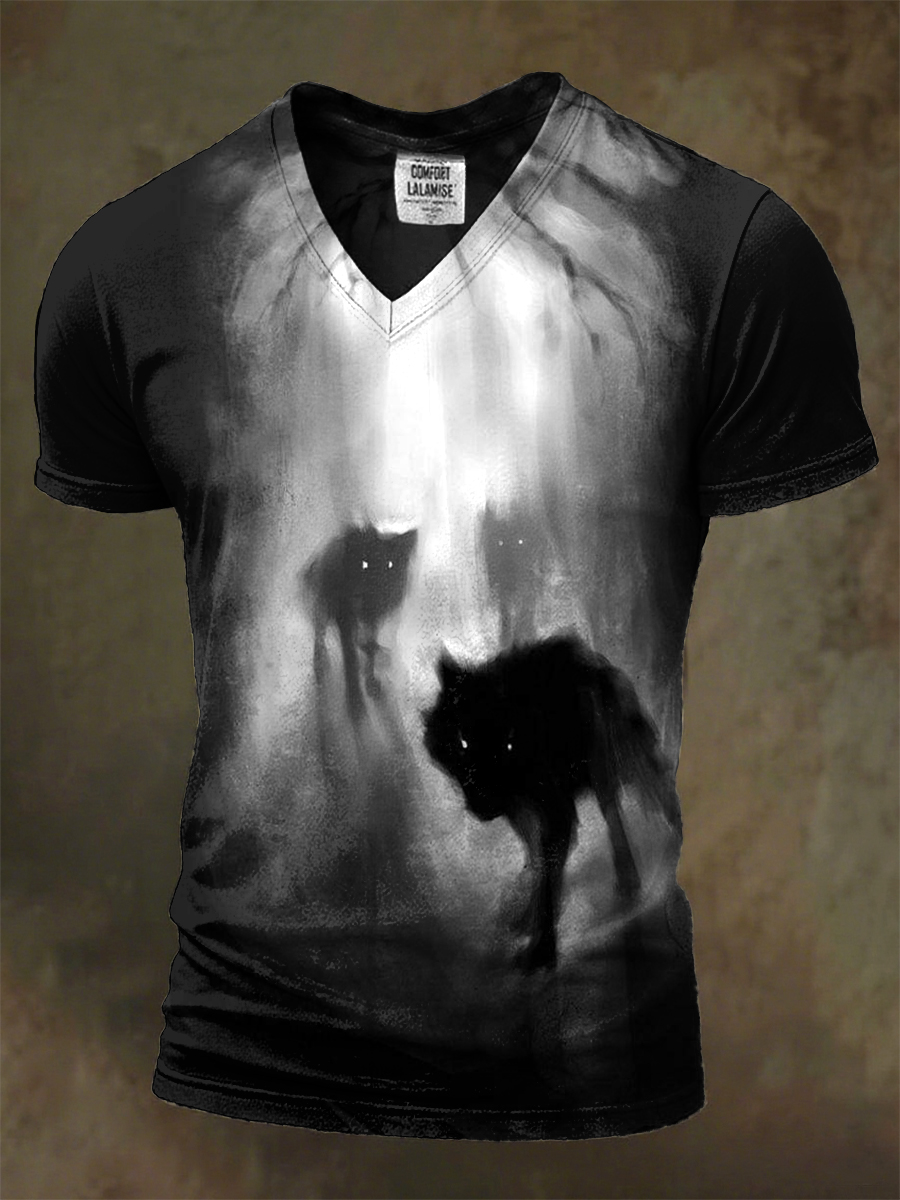 Retro Halloween Dark Wolf Art Print T-shirt