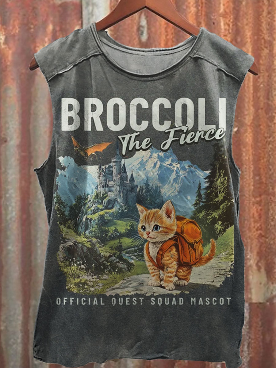 Broccoli the Fierce  Vintage Print 100% Cotton Casual Tank Top
