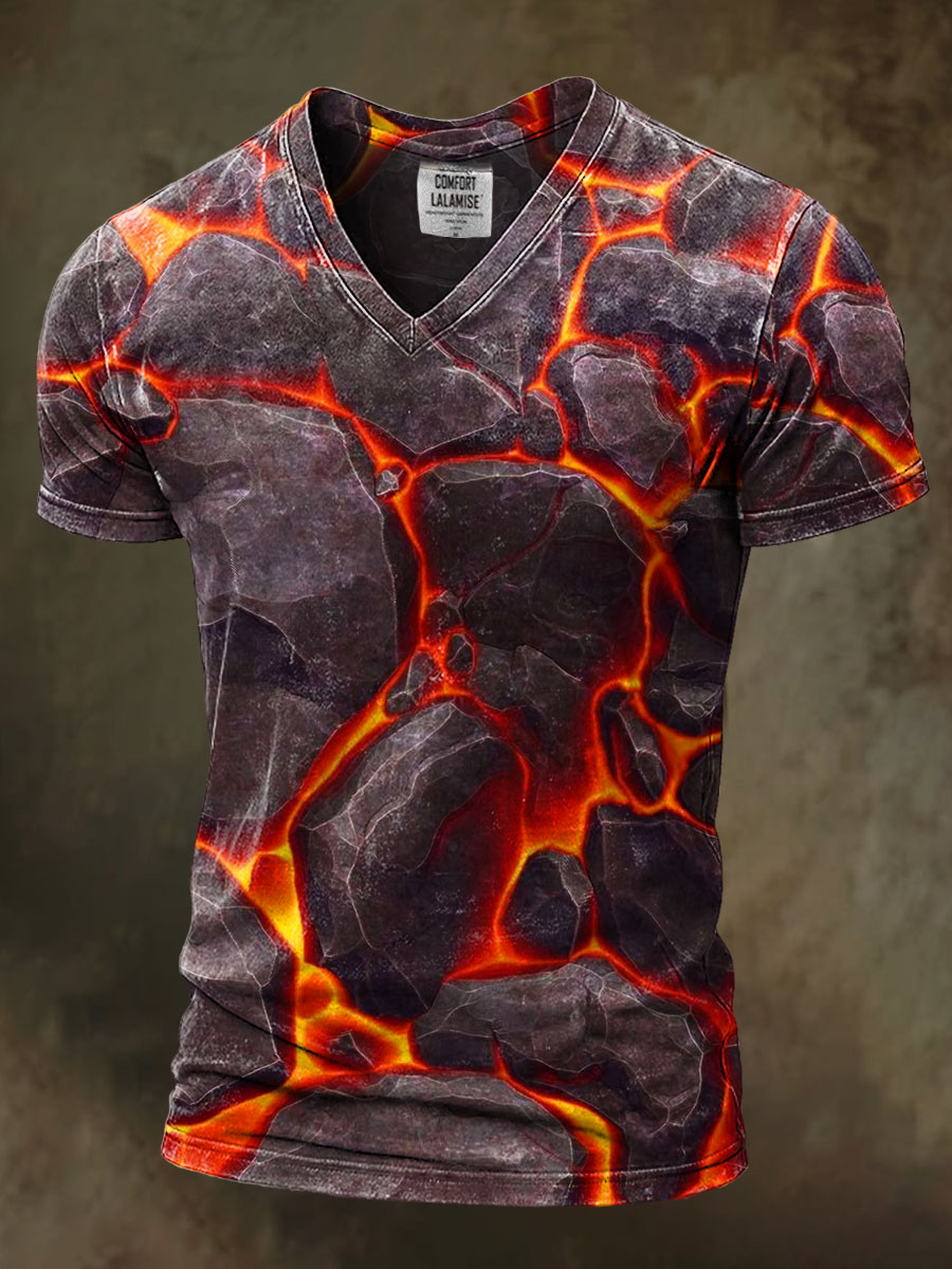 Fissure Magma Art Print Casaul Short Sleeve V-neck T-shirt