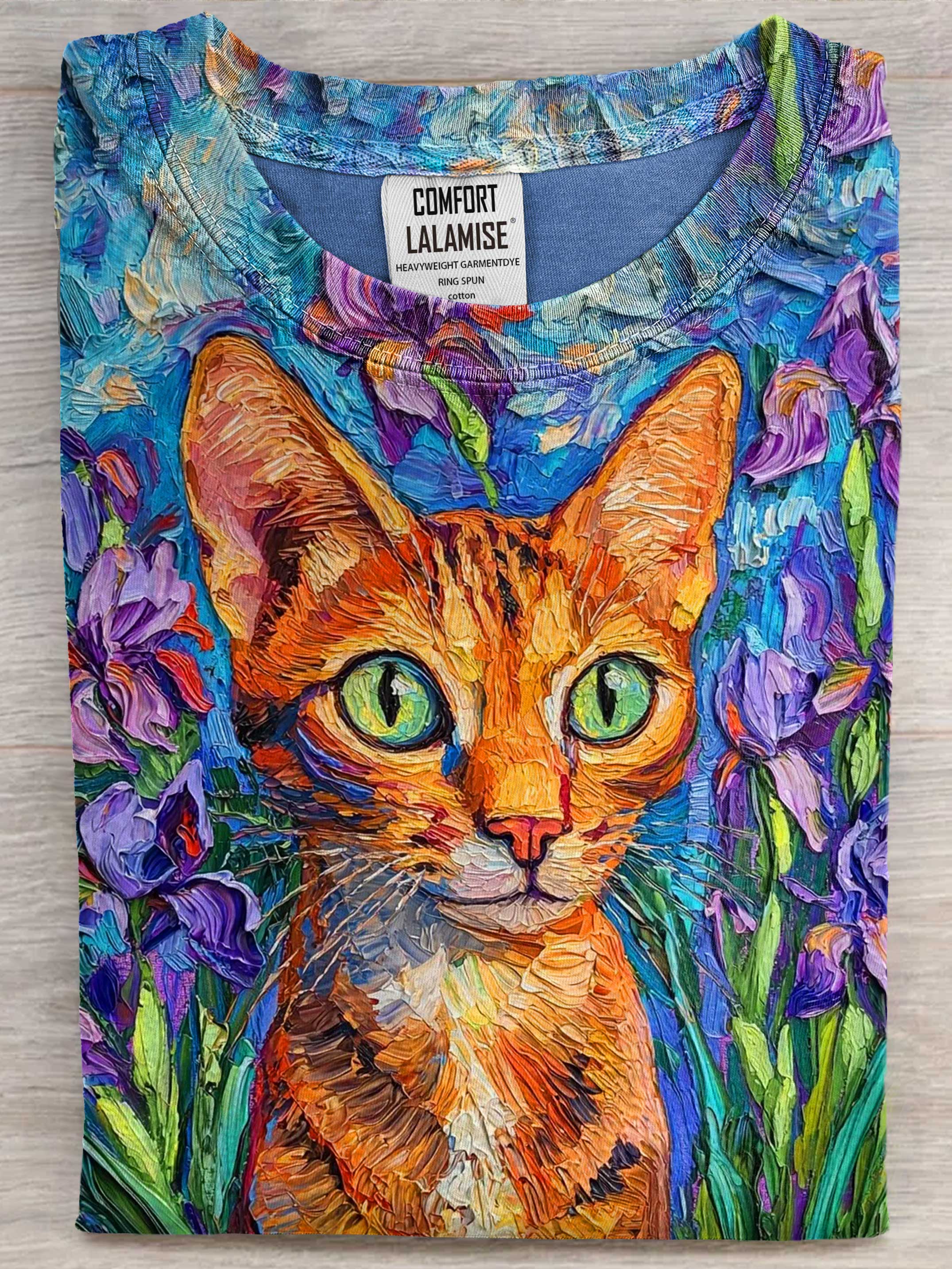 Cute Cat PaintingArt Print Casaul Short Sleeve T-shirt