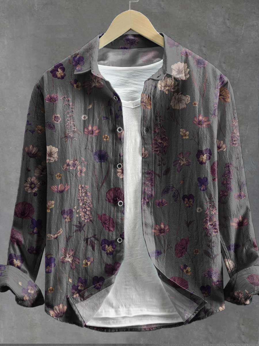 Dark Floral Art Print 100% Cotton Long Sleeve Shirt