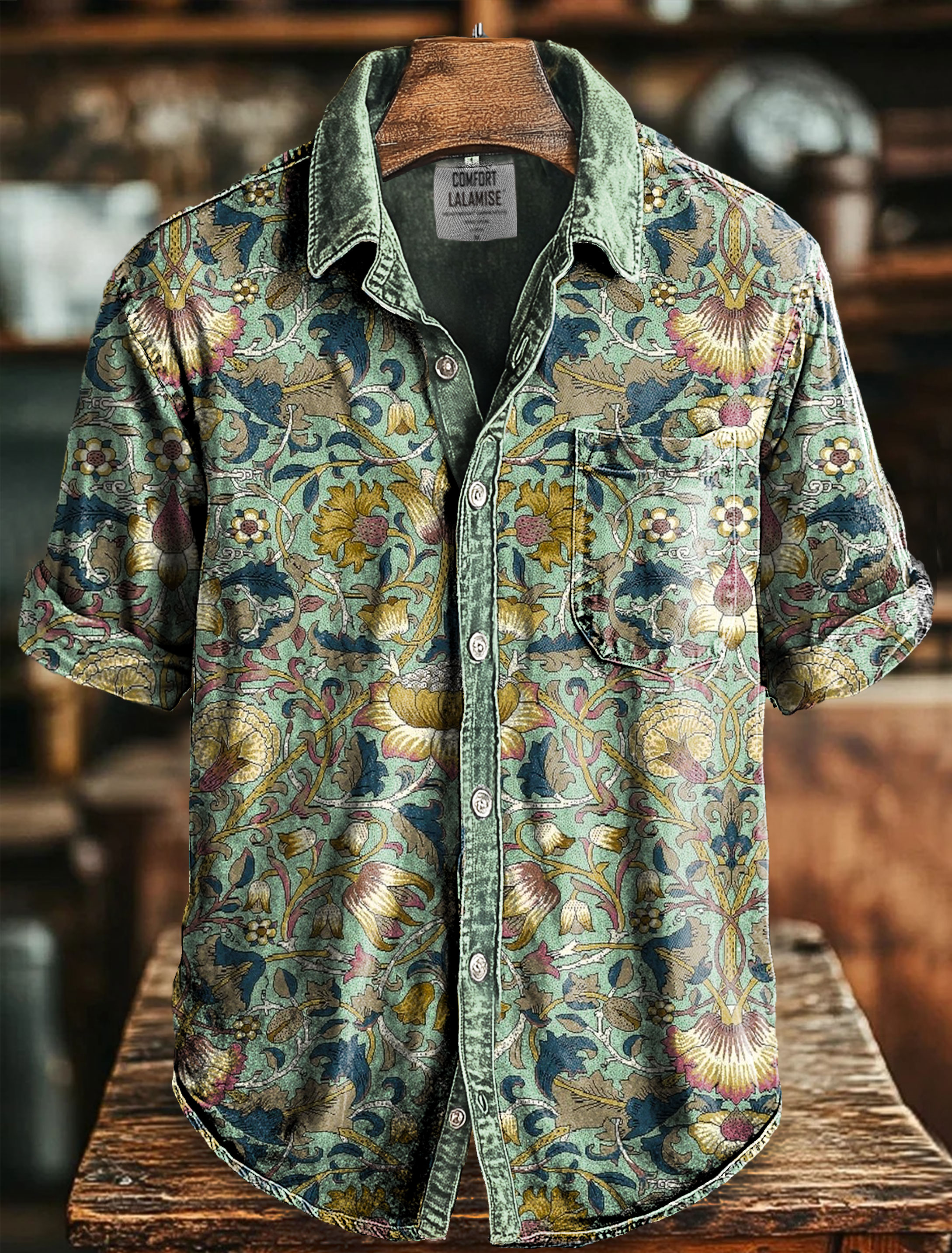 Vintage Art Print Casual 100% Cotton Shirt