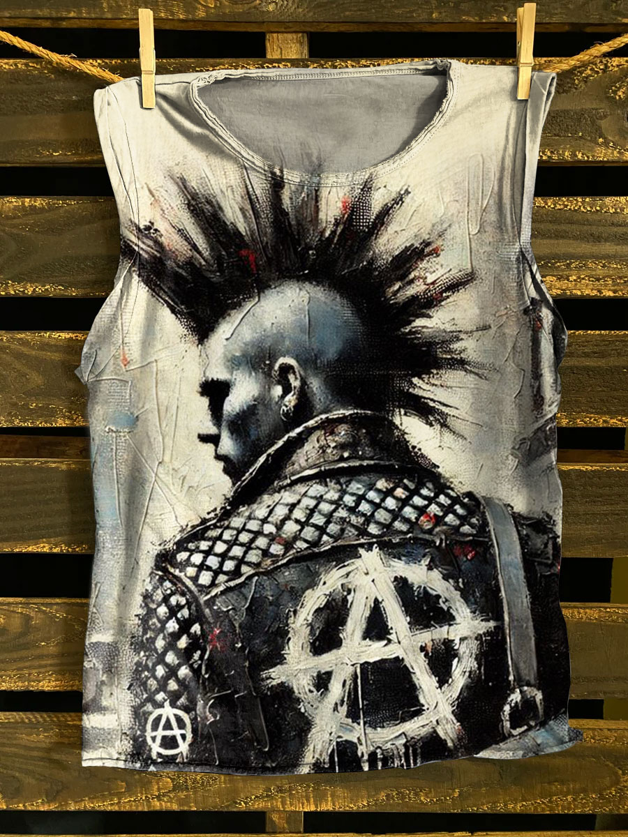 Vintage Punk Print 100% Cotton Casual Tank Top
