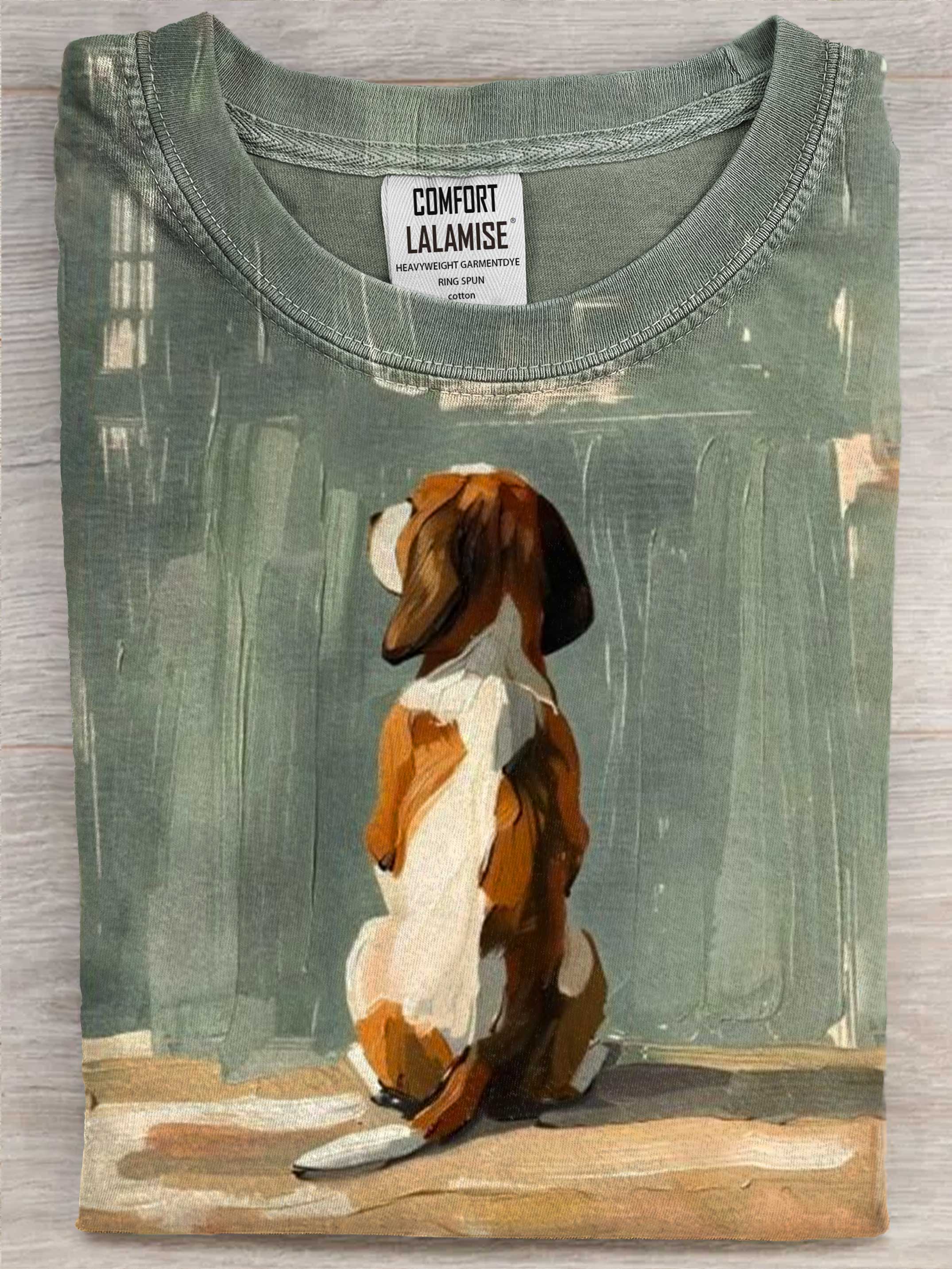 The Waiting Dog Art Casaul Cotton Short Sleeve T-shirt