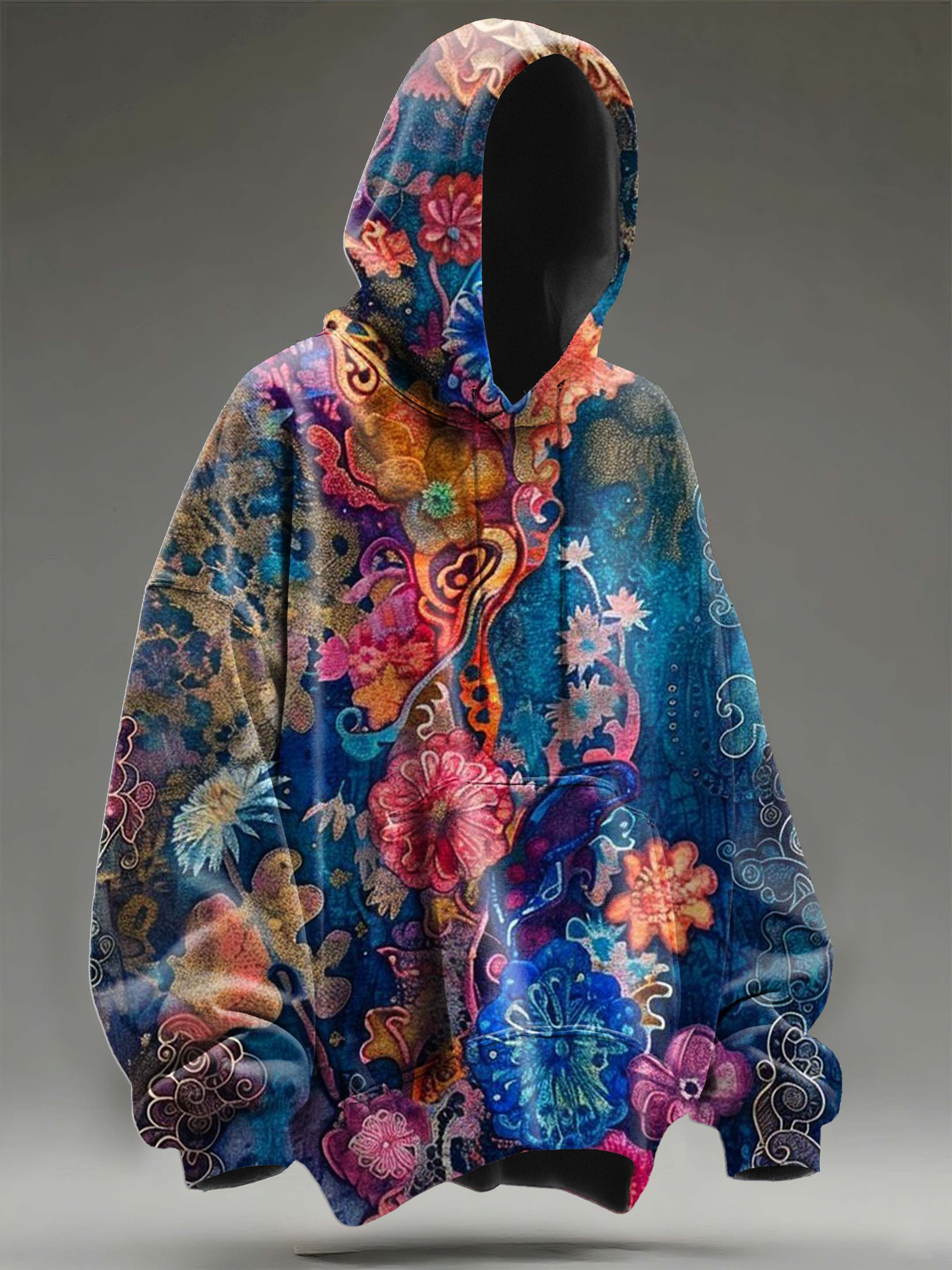 Vintage Floral Print Casual Hooded Sweatshirt