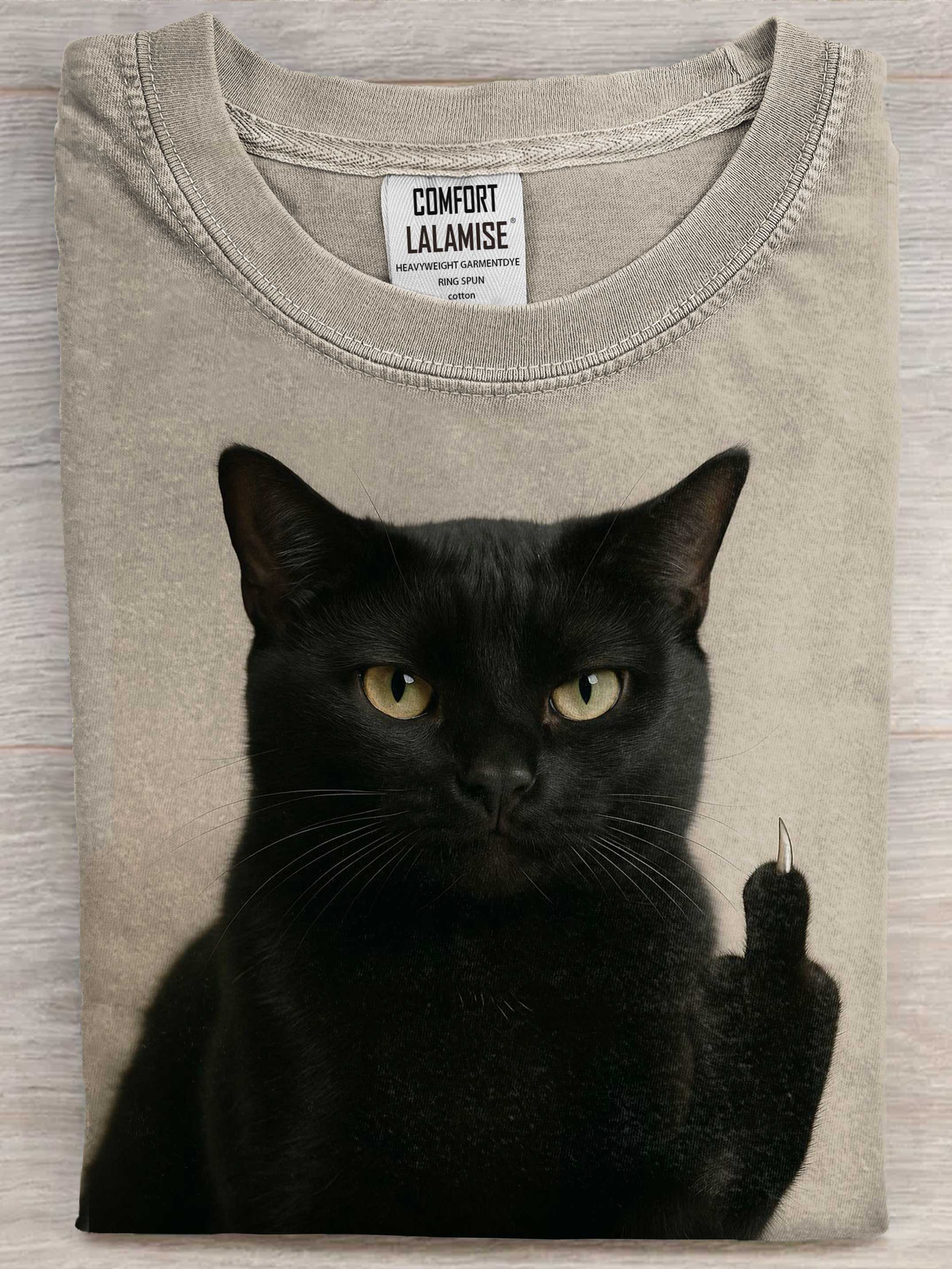 Black Cat Art Print Cotton Casaul Short Sleeve T-shirt