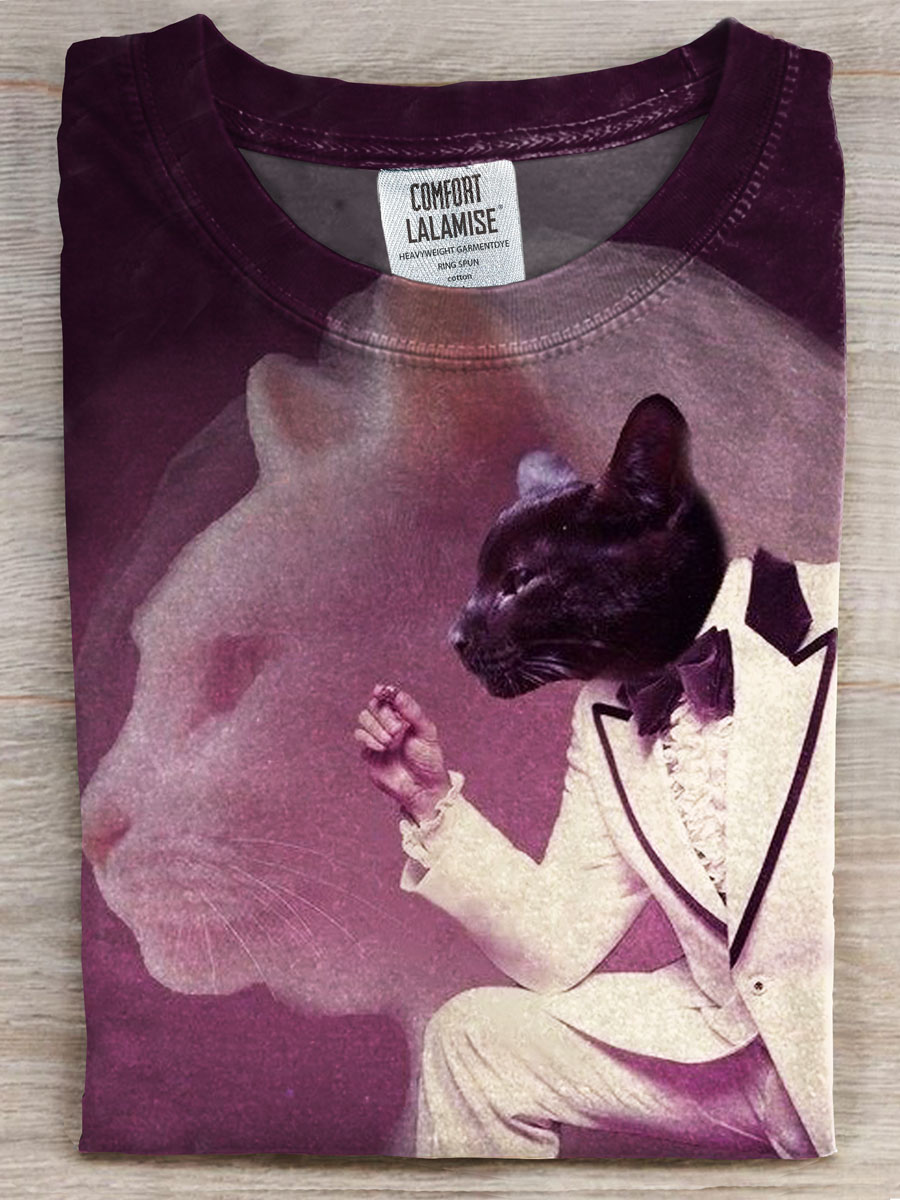 Cat Art Print Casual T-shirt