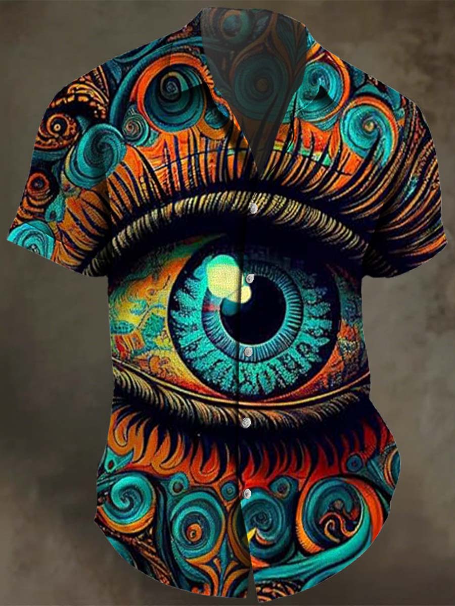 Psychedelic Eye Abstract Vintage Print Casual 100% Cotton Shirt