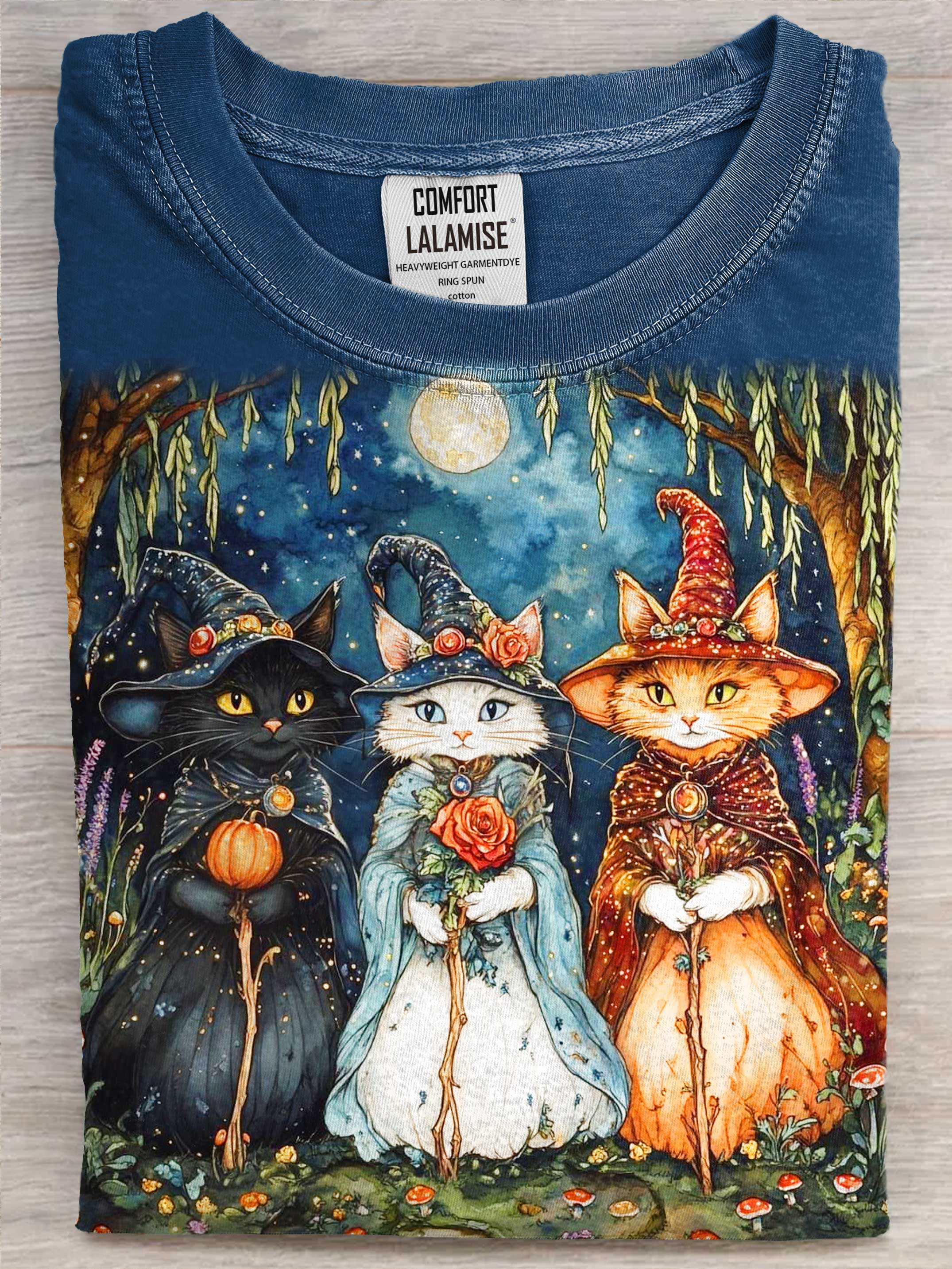 There Cats Witch Art Casaul Cotton Short Sleeve T-shirt