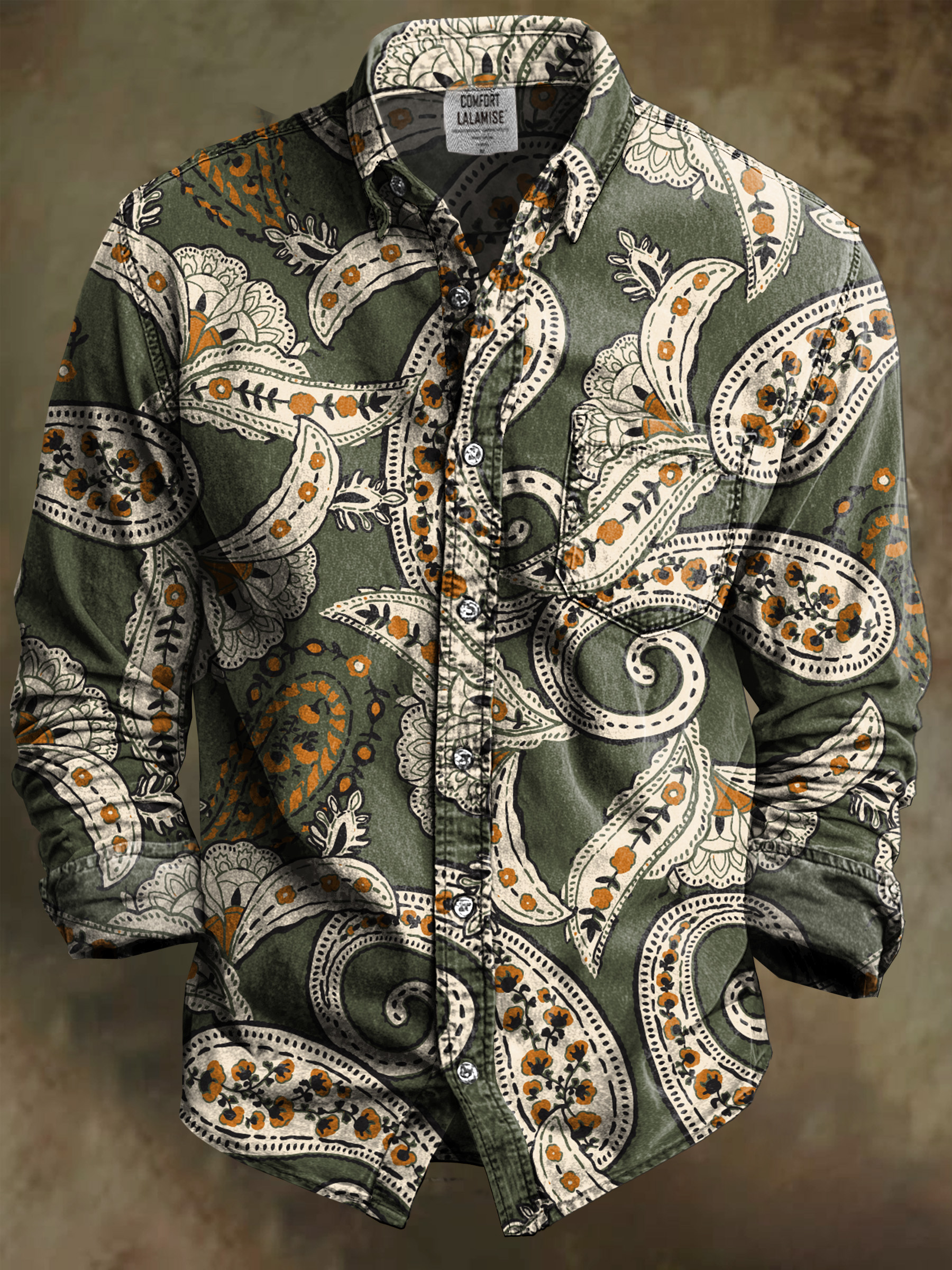 Vintage Abstract Art Print 100% Cotton Long Sleeve Shirt