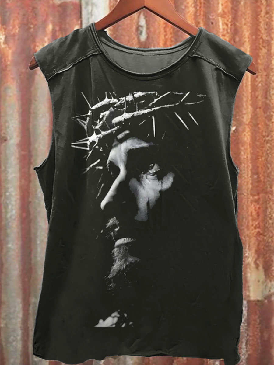 Jesus Vintage Print 100% Cotton Casual Tank Top