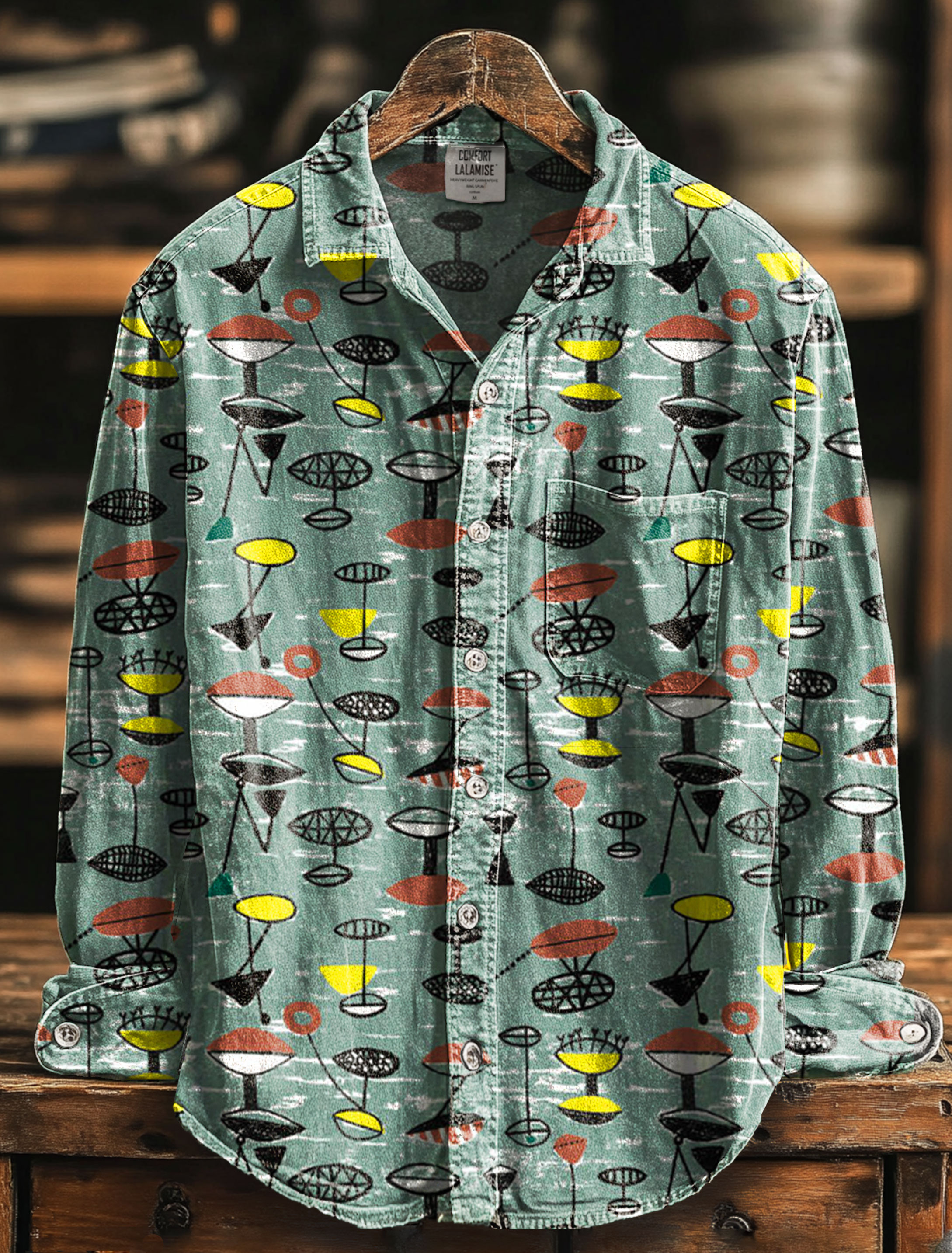 Vintage Retro Art Print 100% Cotton Long Sleeve Shirt