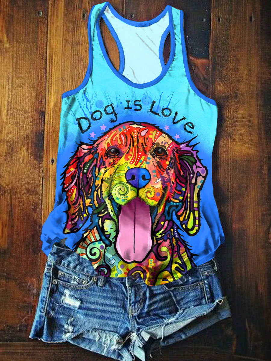 Dog Is Love Art Print Causal Tank Top