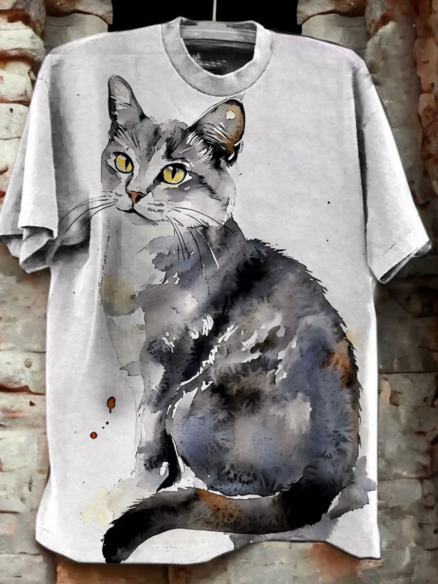 Cat Art Print Casual T-shirt