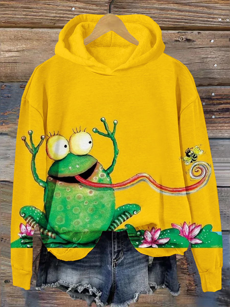 Fun Frog Art Print Hooded Sweatshirt