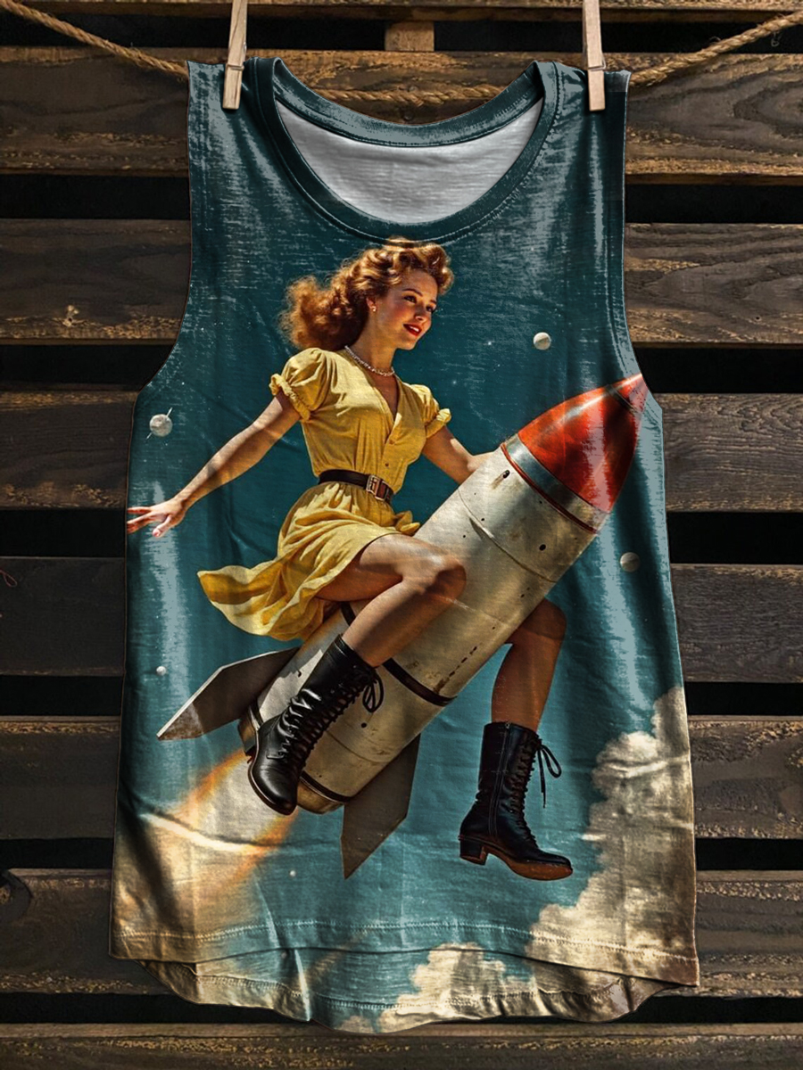 Vintage Art Print 100% Cotton Casual Tank Top