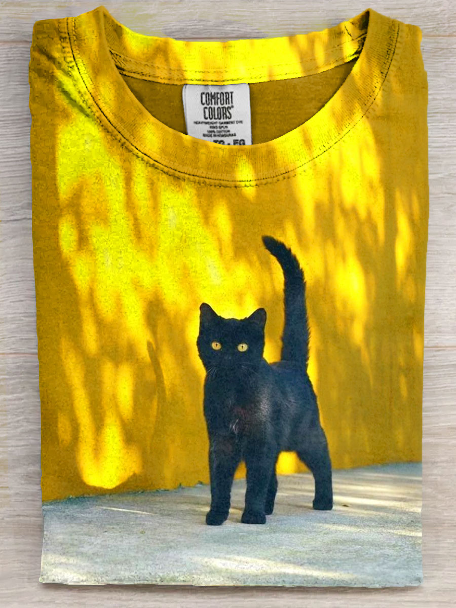 Black Cat Art Print Casaul Short Sleeve T-shirt